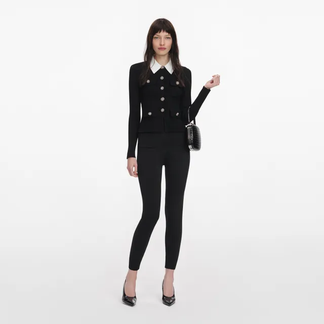 Self Portrait Black Tailored Knit Top Stricktop Schwarz S