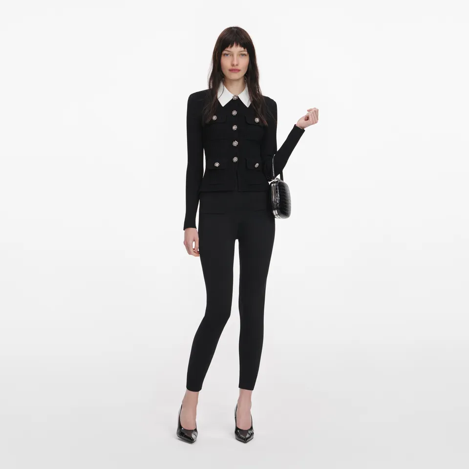 Self Portrait Black Tailored Knit Top Stricktop Schwarz S