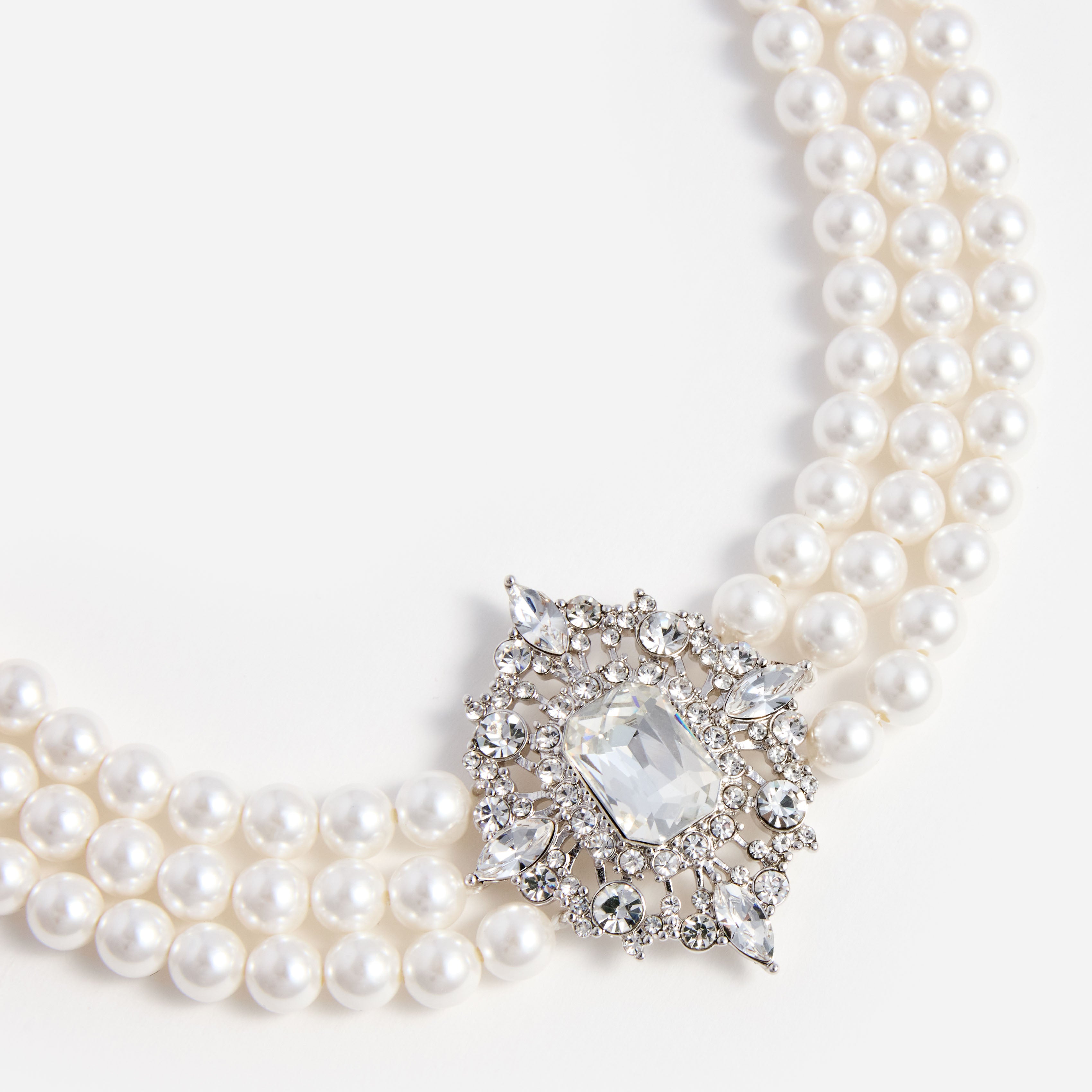 Self Portrait Crystal Pearl Choker Kette Creme