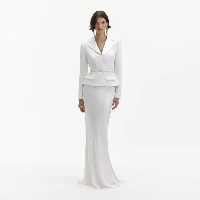 Self Portrait White Crepe Tailored Maxikleid Weiß