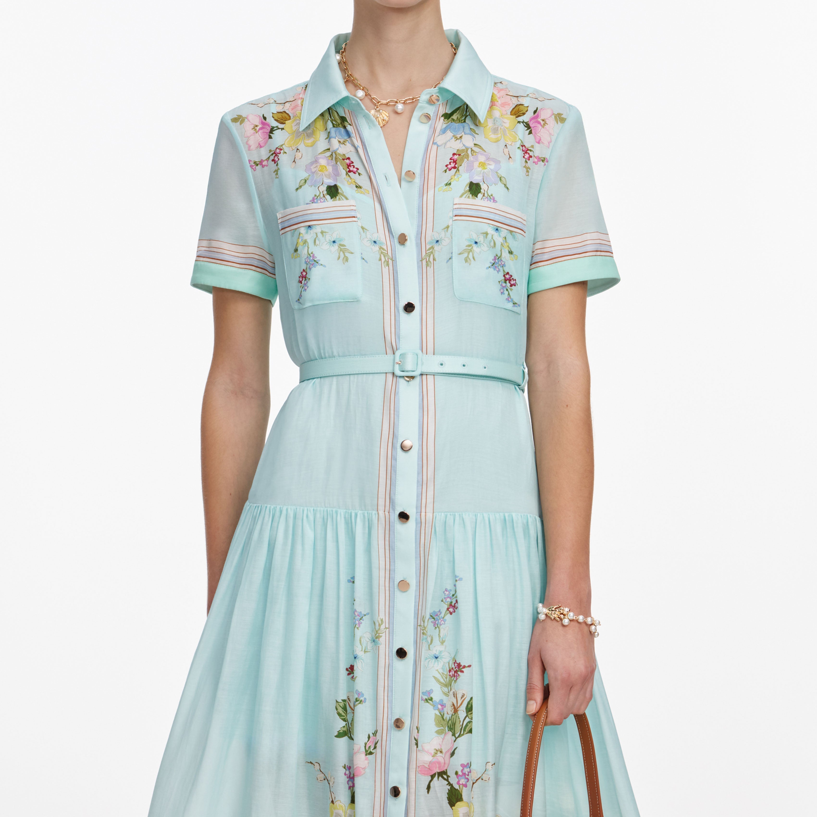 Self Portrait Mint Floral Organza Midi Kleid UK 8 Mint