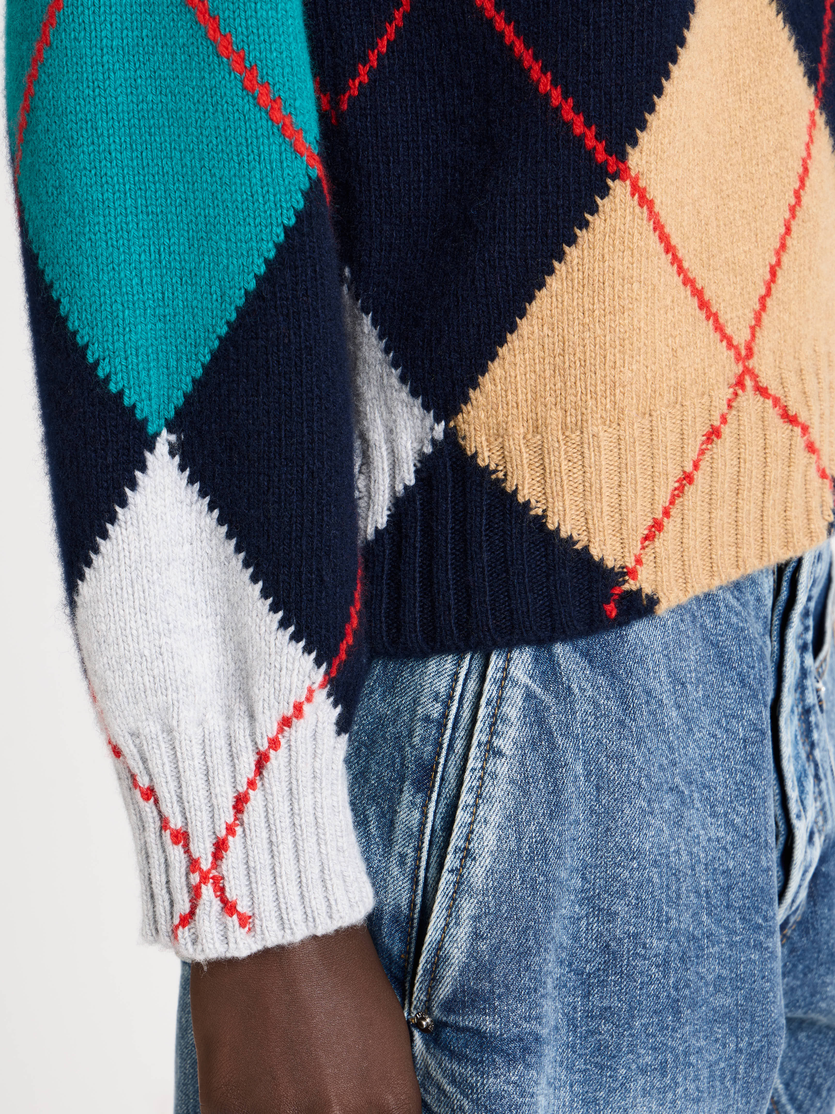 J.W.Anderson Knitwear Argyle Pullover Navy Wolle Cropped