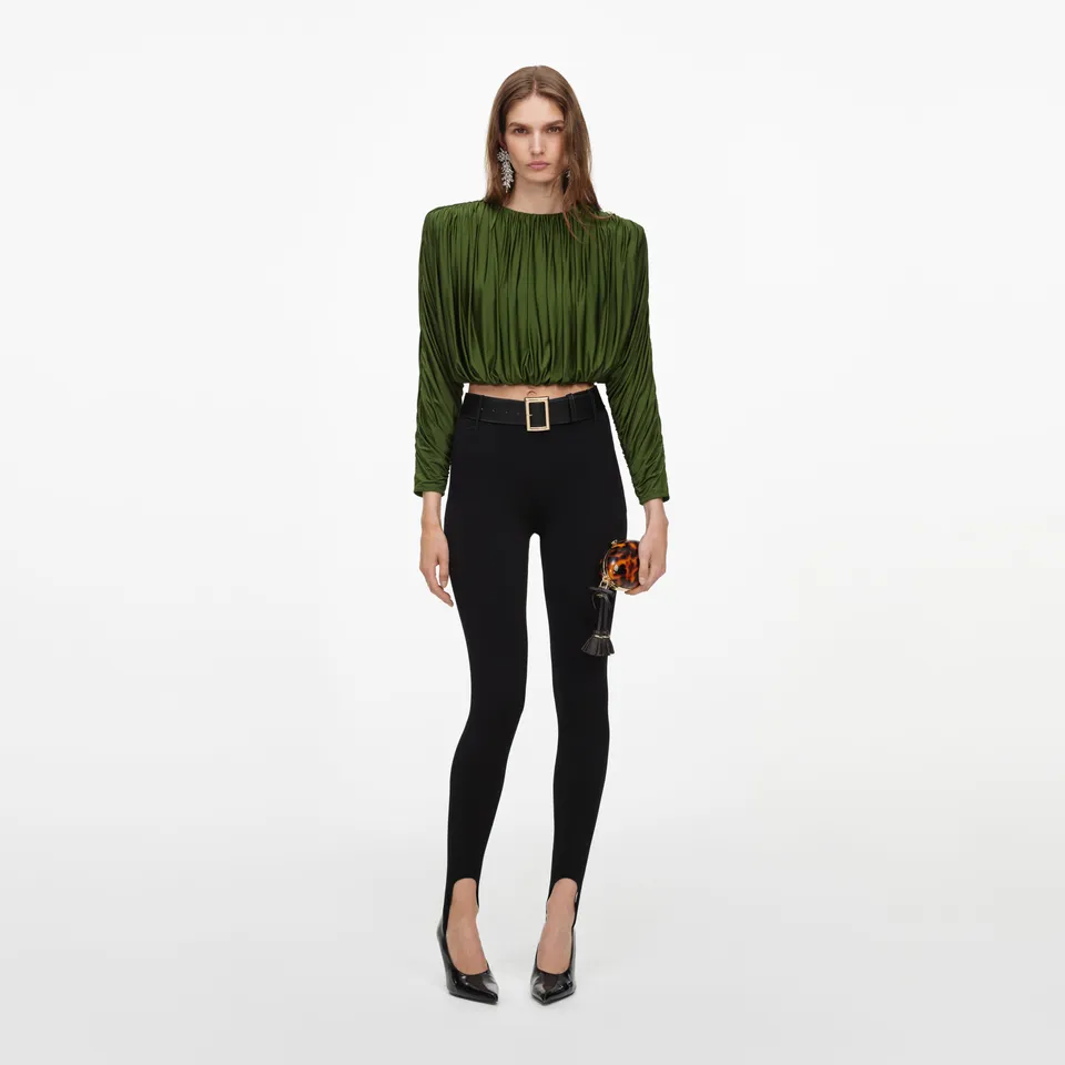 Self Portrait Olive Jersey Gathered Top Oliv Jersey Raffung