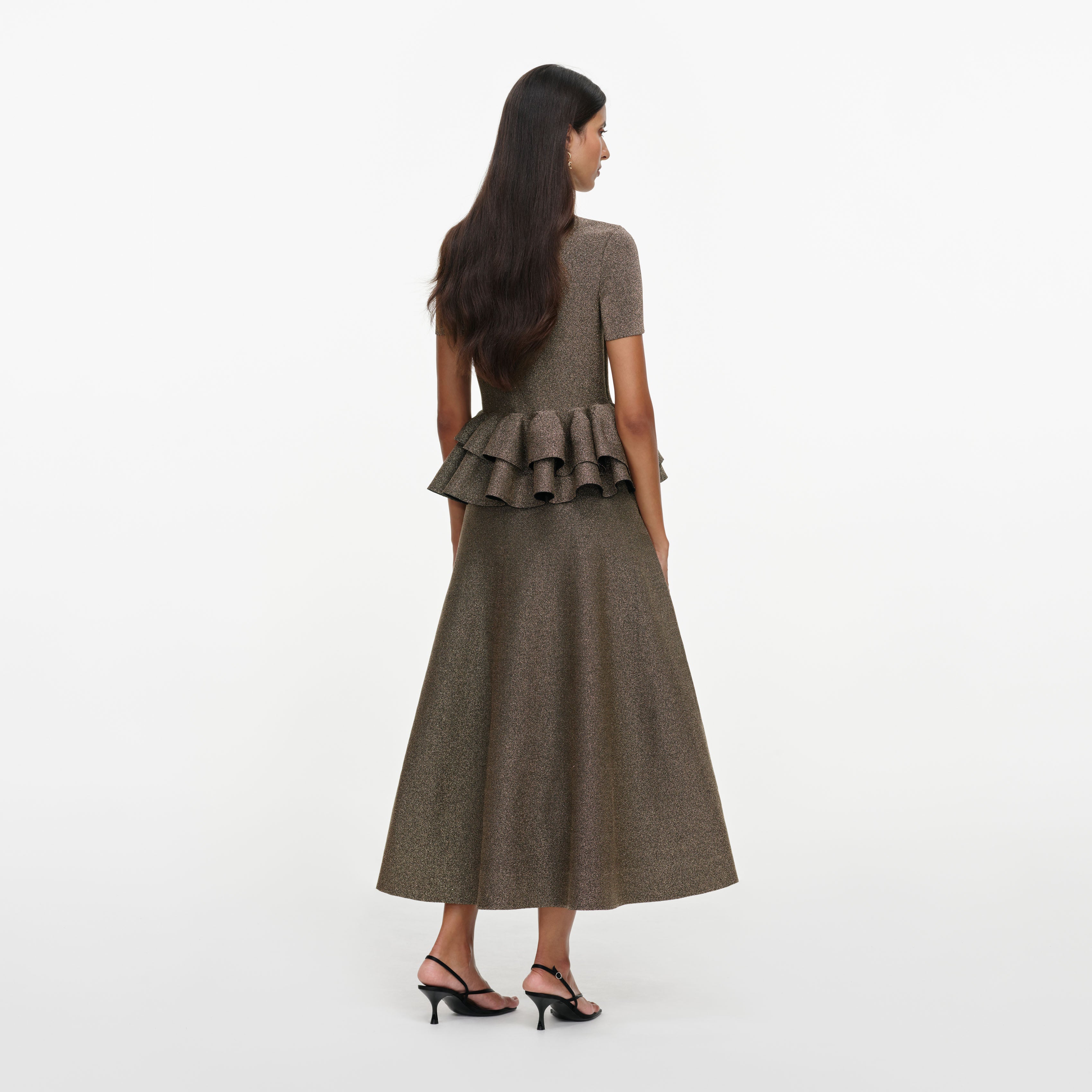 Self Portrait Bronze Peplum Strick Midikleid Metallic