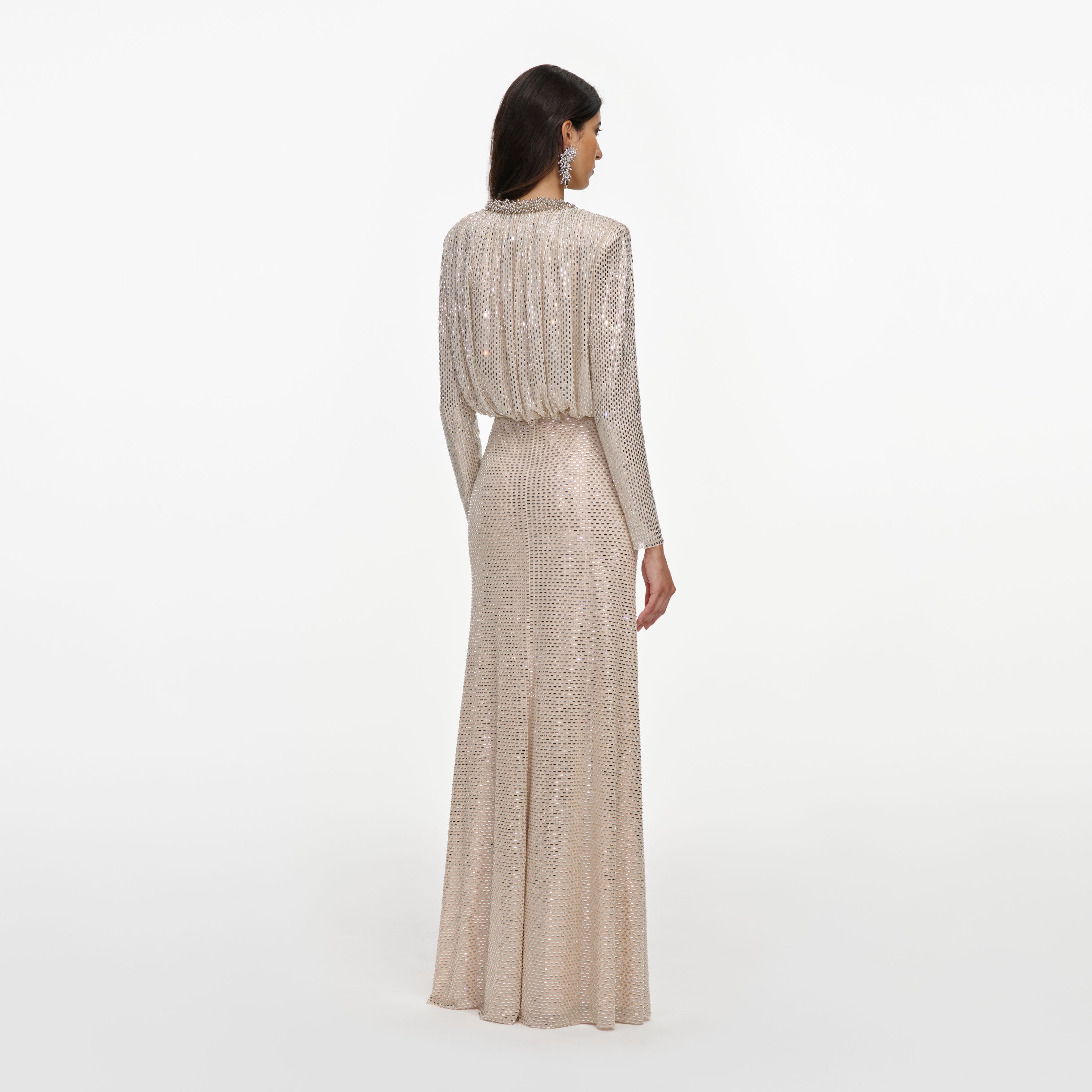 Self Portrait Champagne Rhinestone Maxikleid Champagner