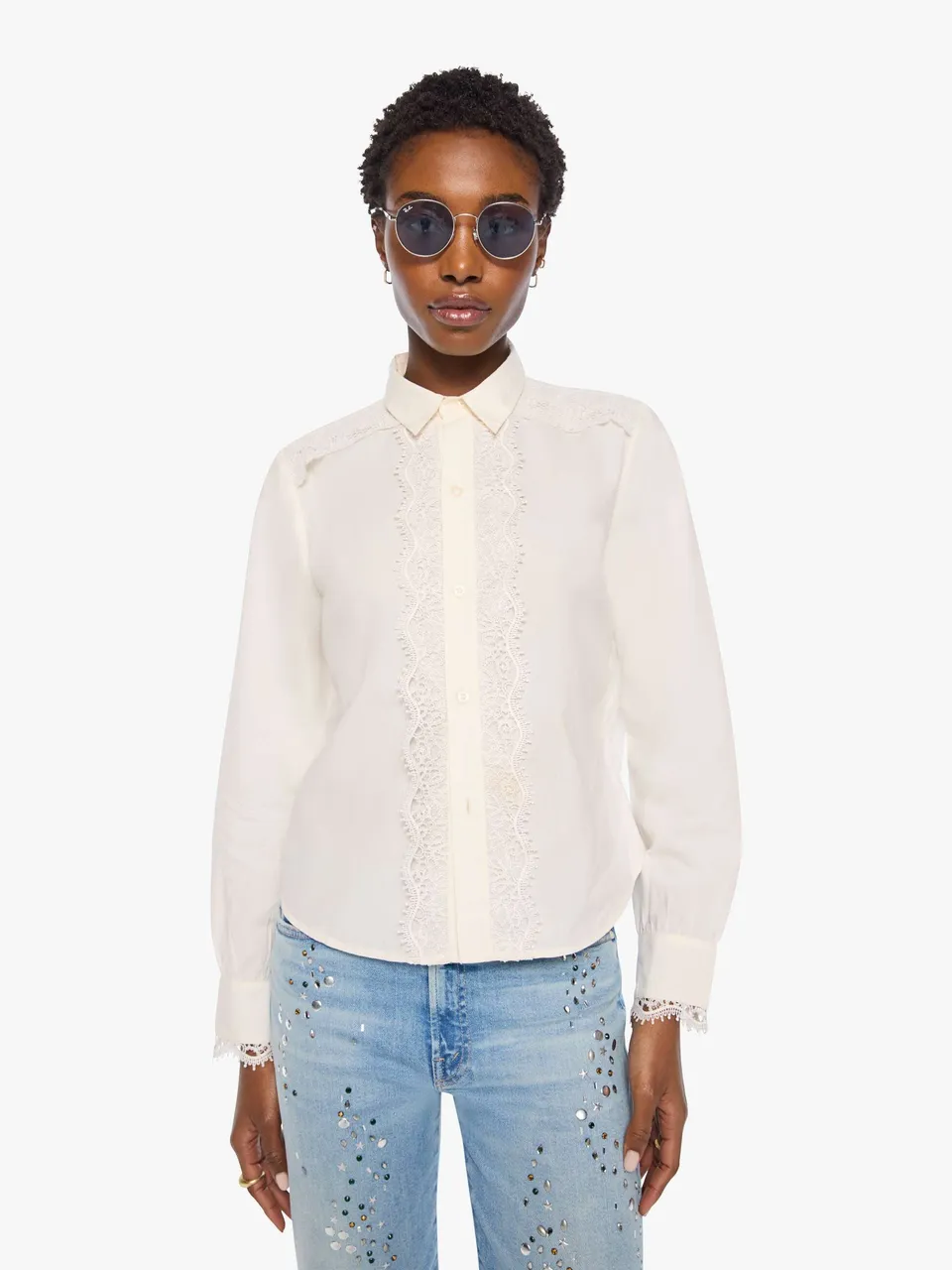 Mother The Headup Honey Bluse Antique White cropped