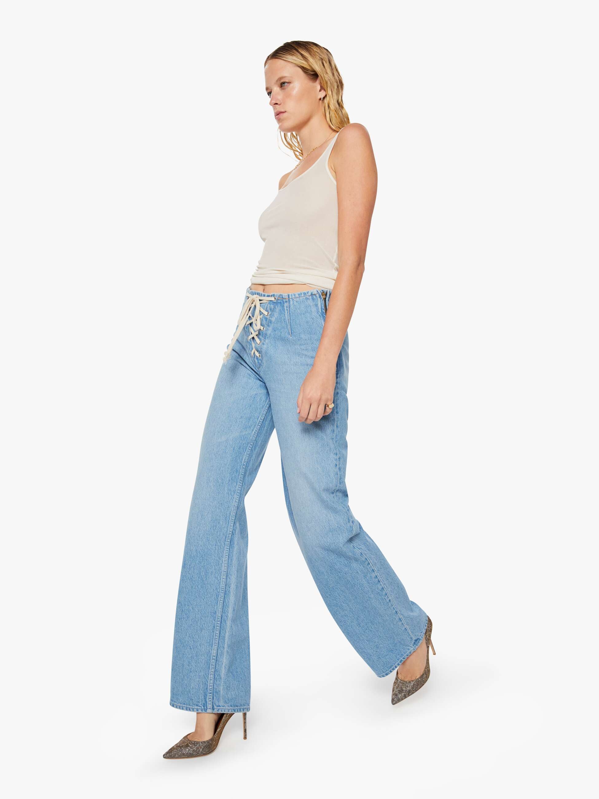 Mother Snacks Laced Up Smoothie Sneak Jeans Munchies hellblau