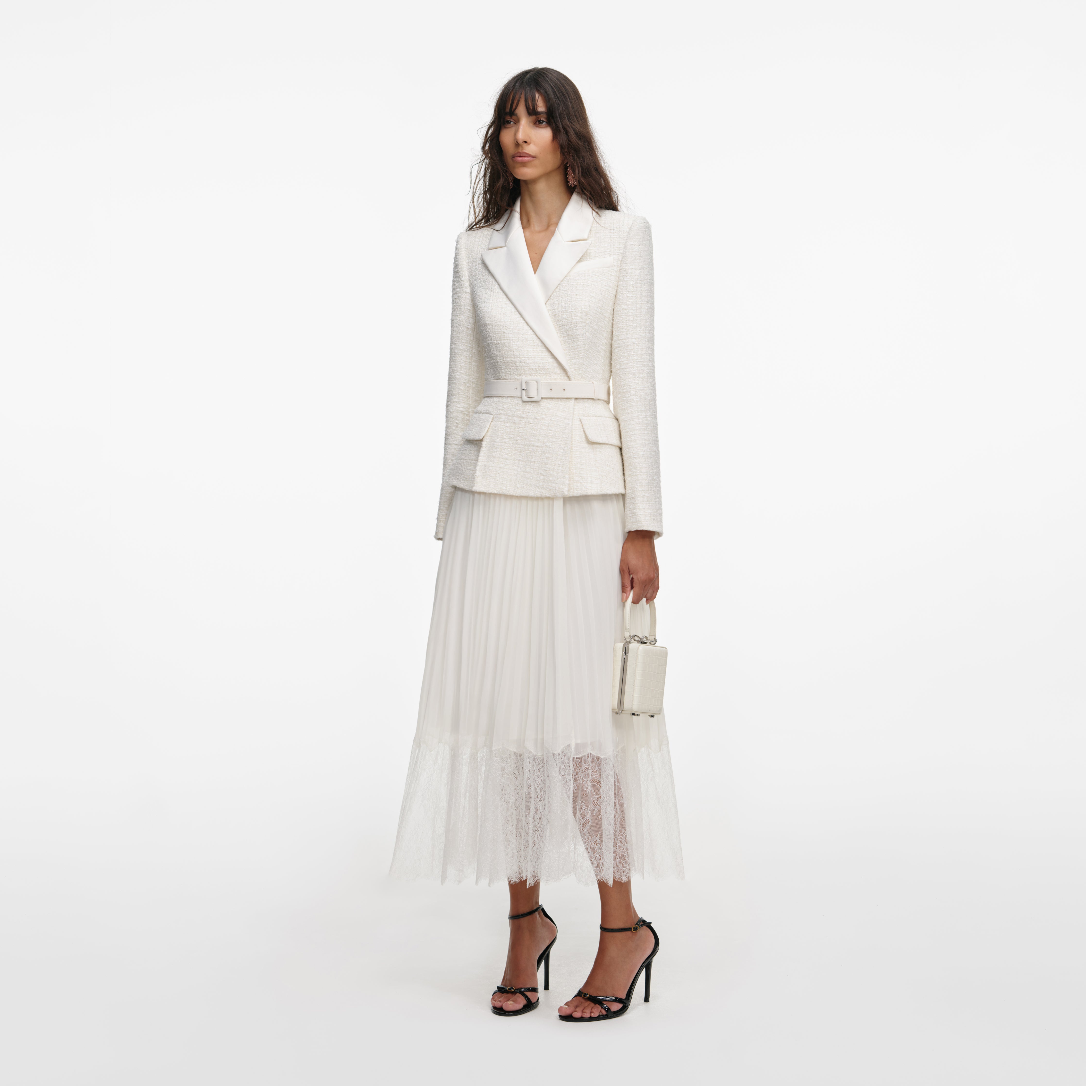 Self Portrait Dresses Bouclé Chiffon Midikleid UK 8 Creme
