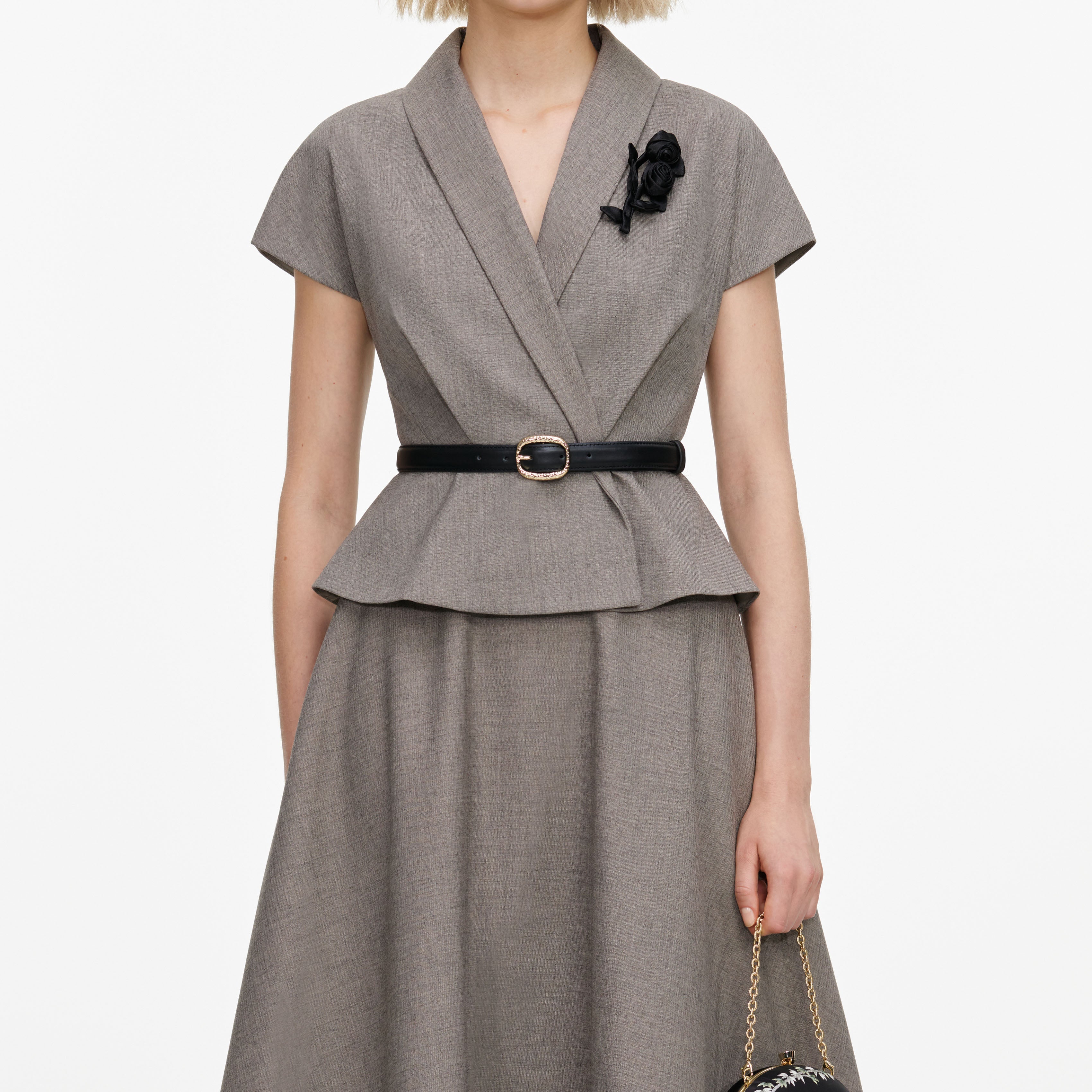 Self Portrait Brown Twill Brooch Midi Kleid Braun 2-in-1