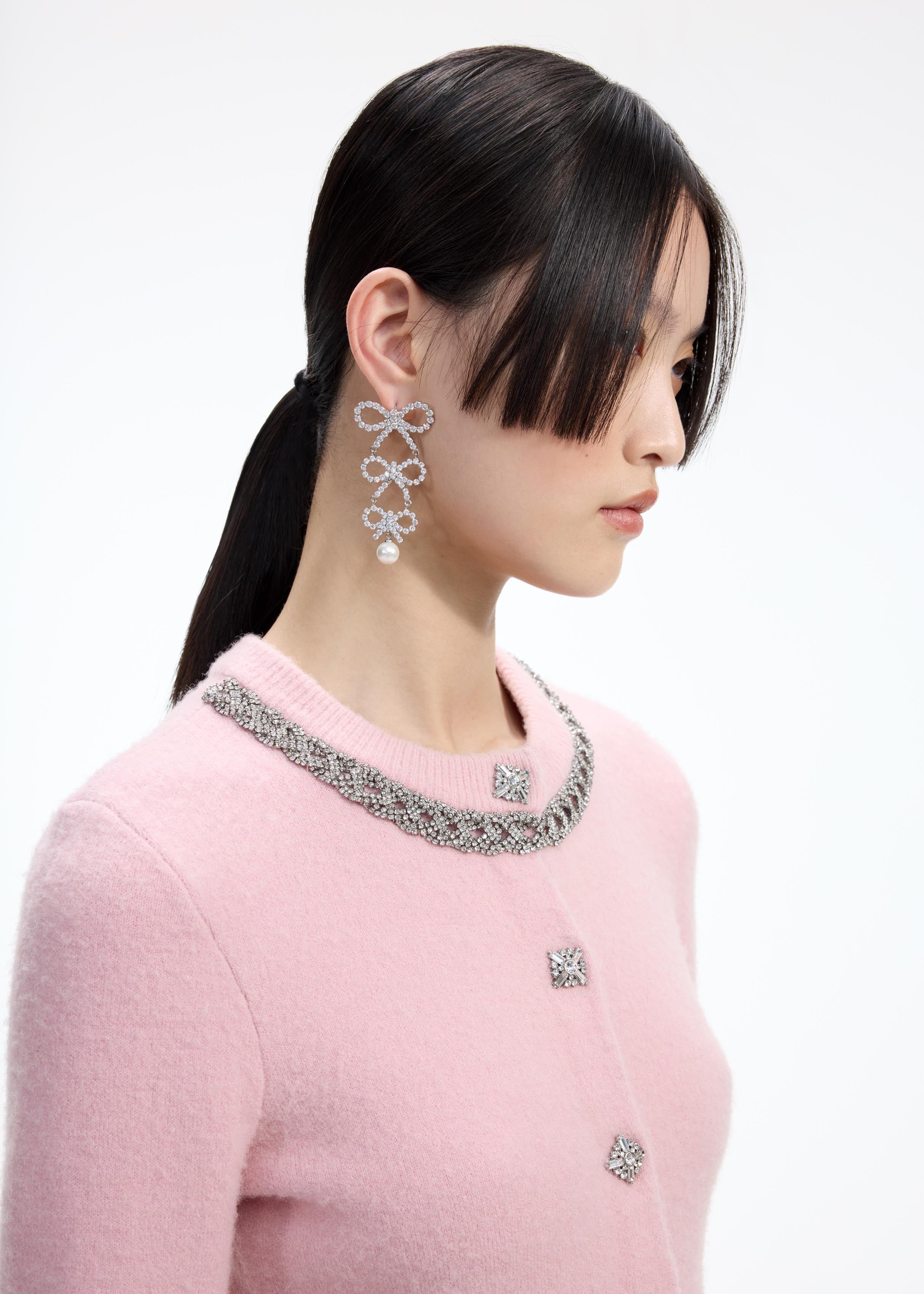 Self Portrait Tiered Crystal Bow Ohrstecker Silber Kristall