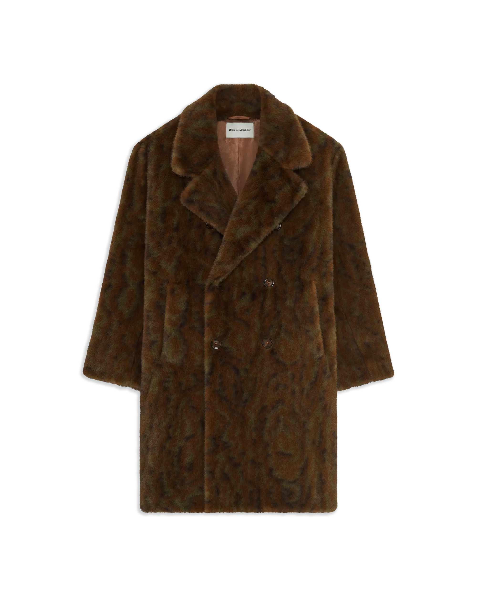 Drôle De Monsieur Faux Fur Double Breasted Coat Mantel Khaki