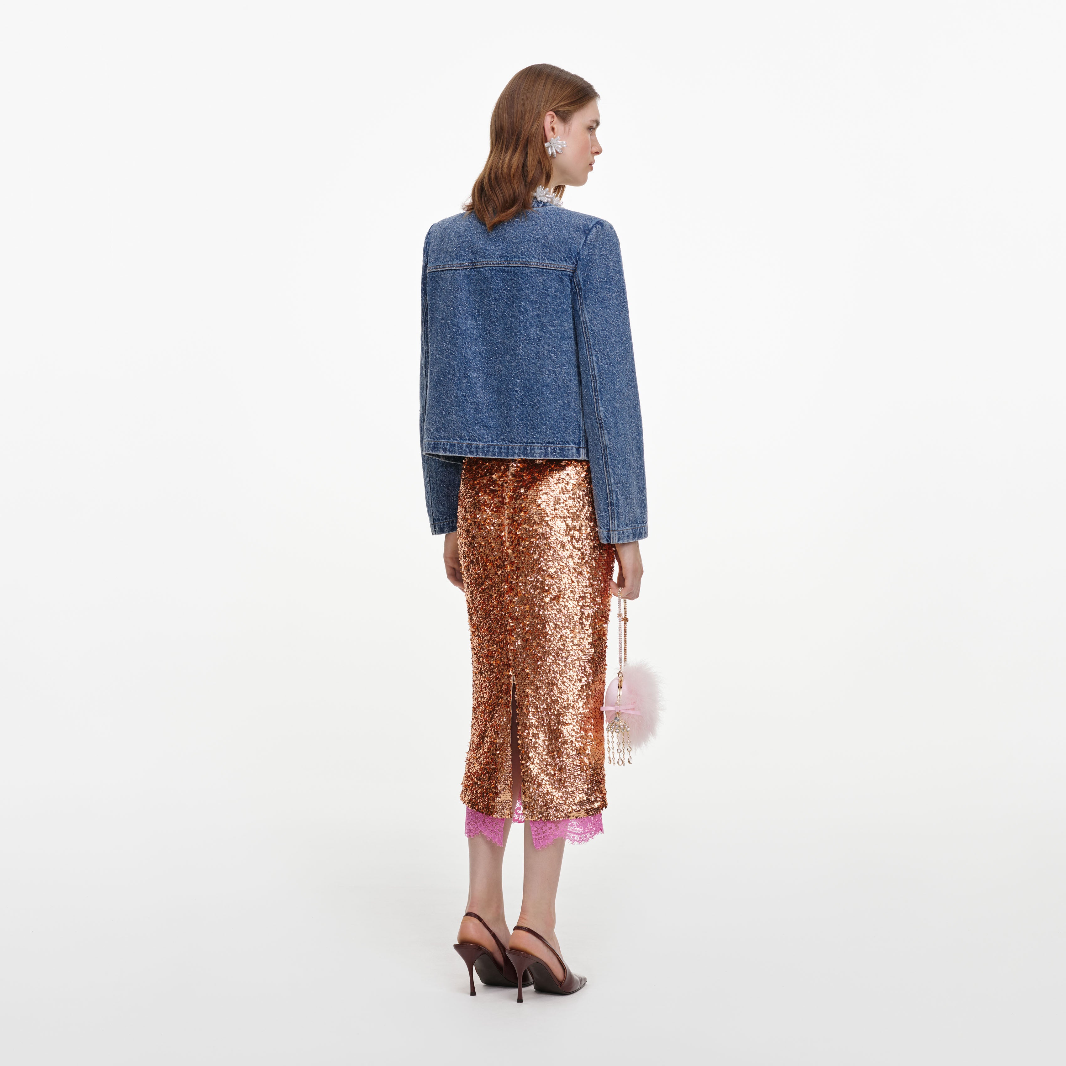 Self Portrait Textured Denim Jacket Jeansjacke blau