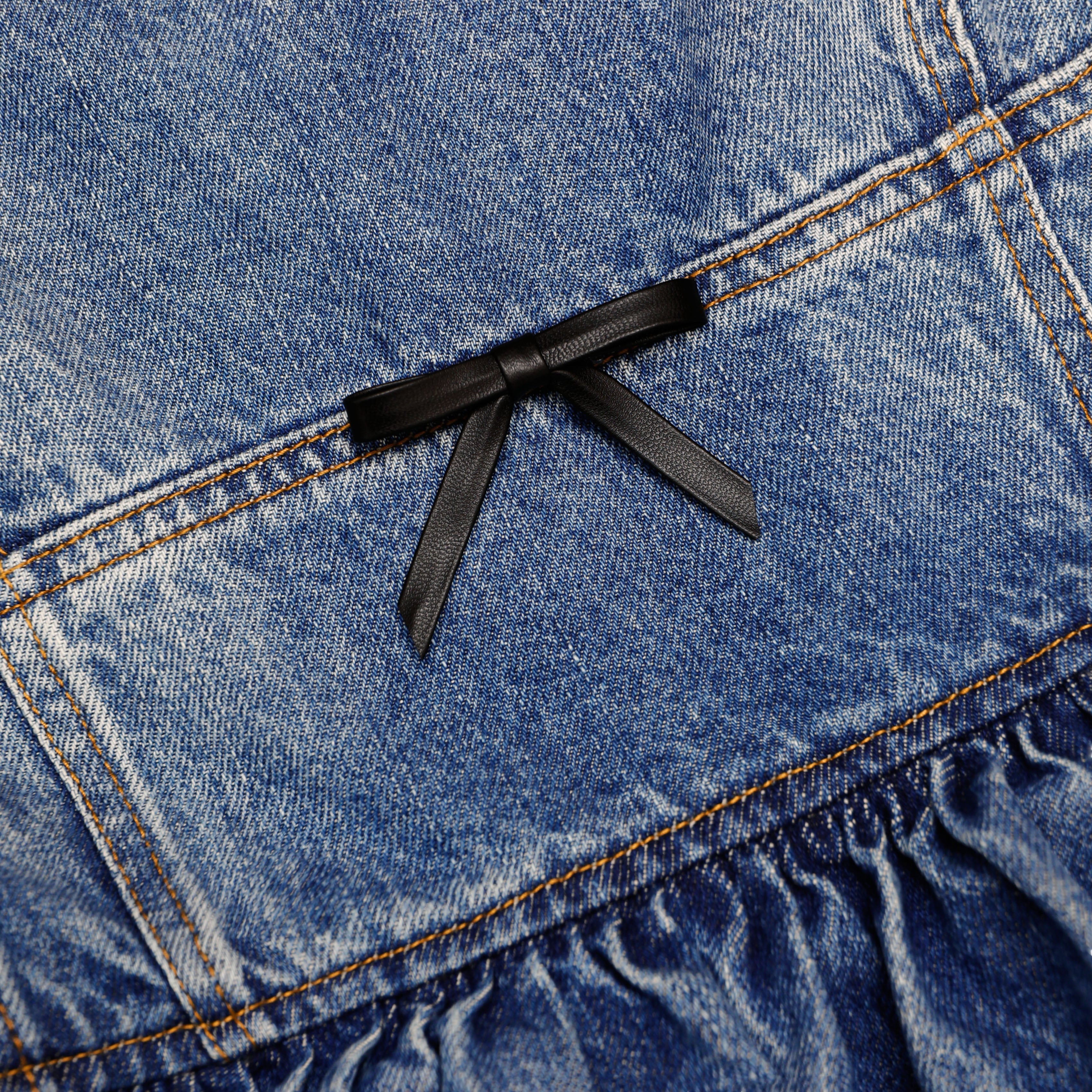 Self Portrait Denim Flared Peplum Mini Jeanskleid Blau