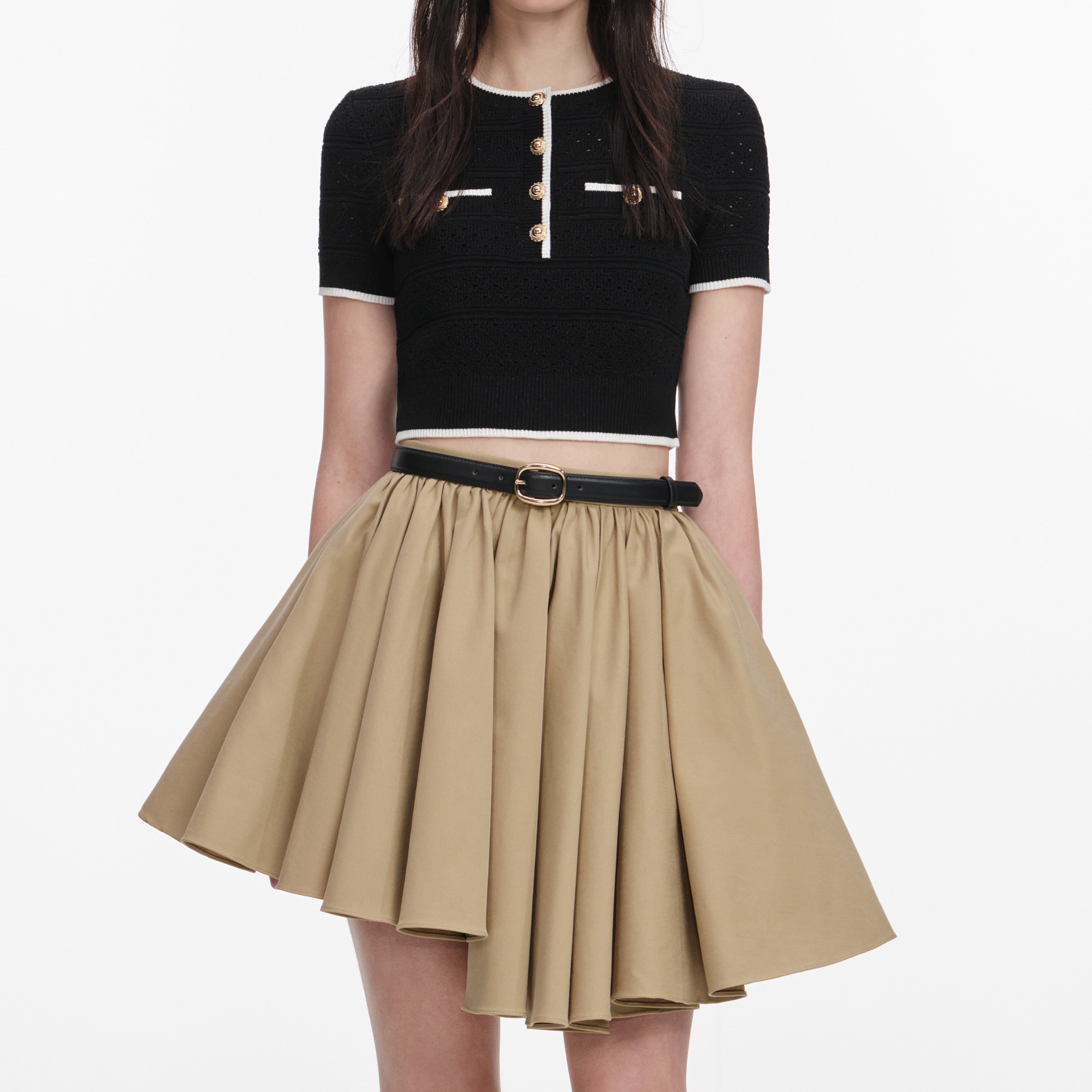 Self Portrait Tan Cotton Minirock Beige Baumwolle UK 6