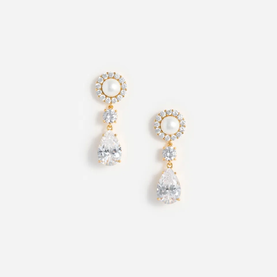 Self Portrait Gold Pearl Tiered Crystal Ohrringe Gold