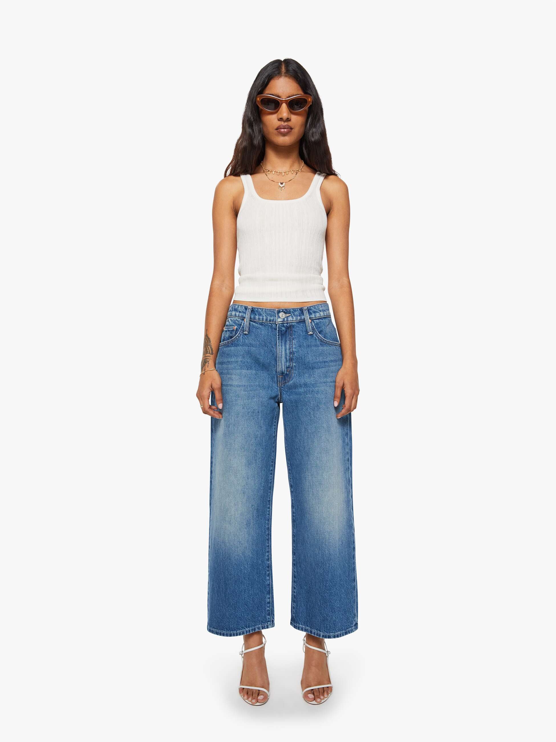 Mother Lil Dodger Flood Petite Jeans Green Thumb Gr. 23-34