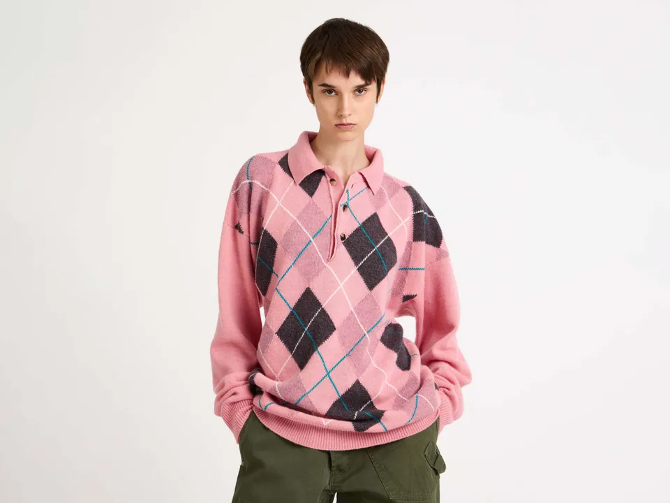 J.W.Anderson x Pringle Argyle Polo Top Bubblegum Wolle
