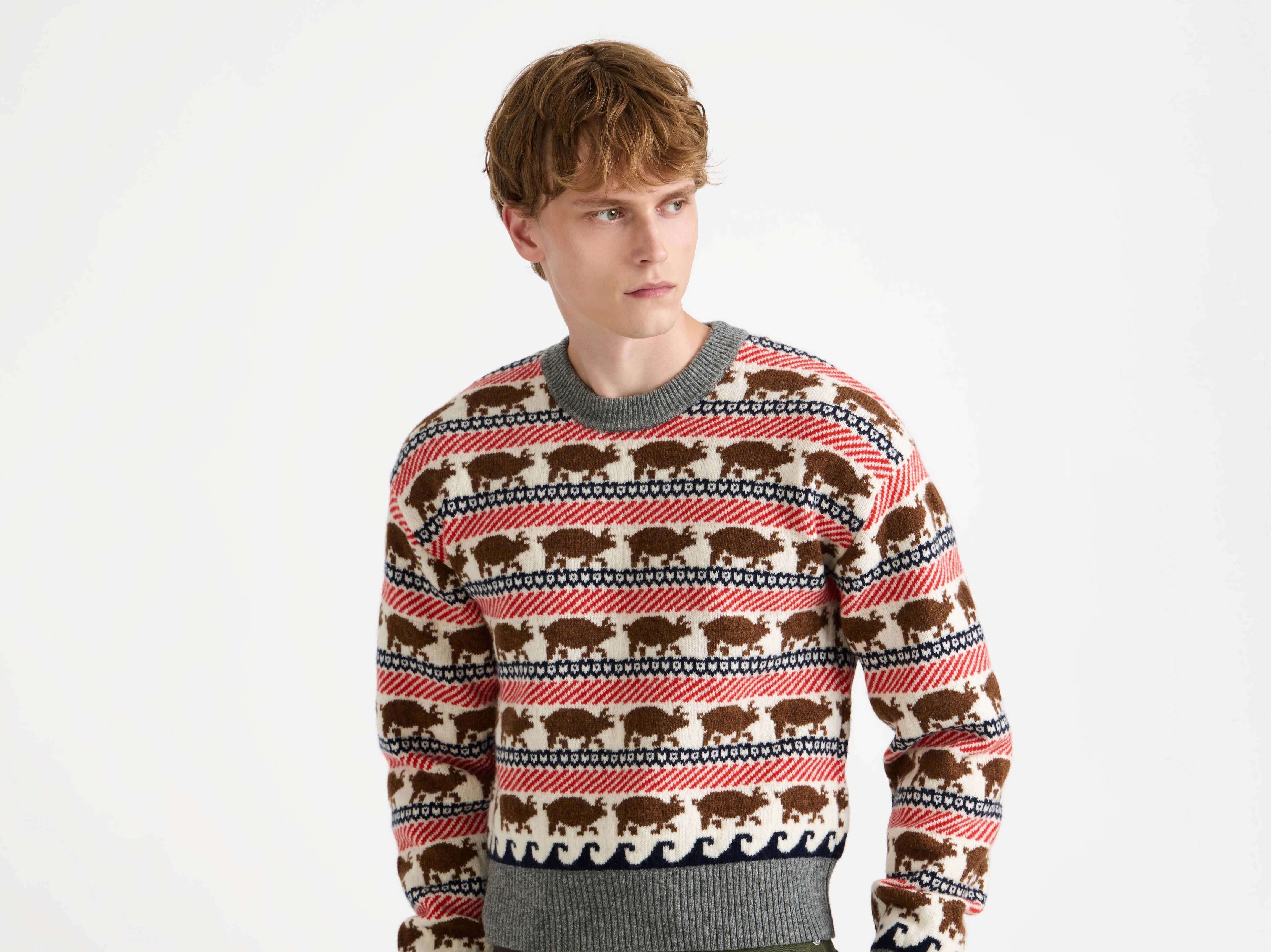 J.W.Anderson Fairisle Pig Jumper Strickpullover Rot