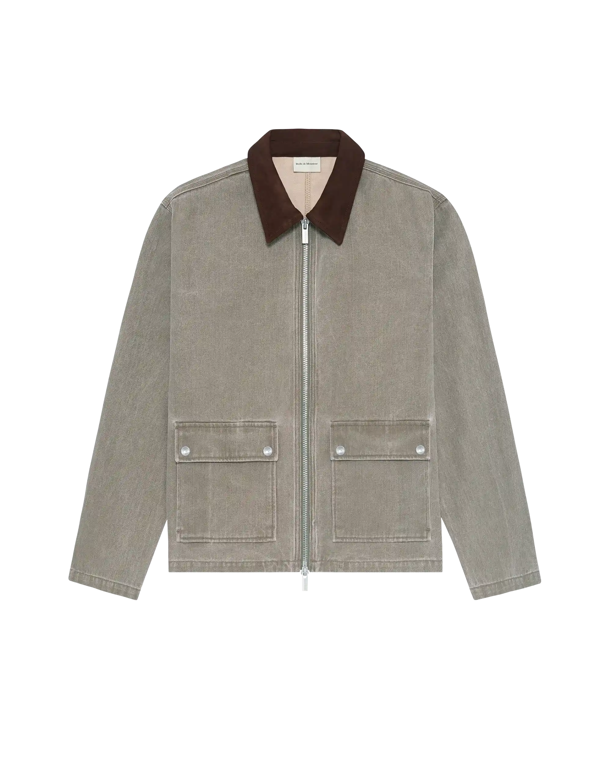 Drôle De Monsieur Washed Zipped Jeansjacke Khaki Bio-Baumwolle