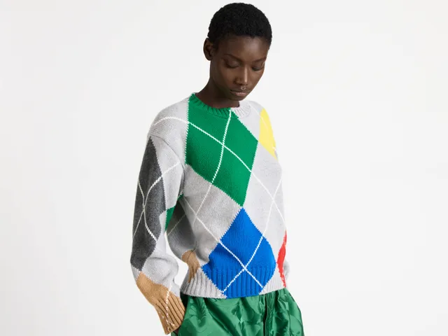 J.W.Anderson x Pringle Argyle Crewneck Pullover Grau Melange
