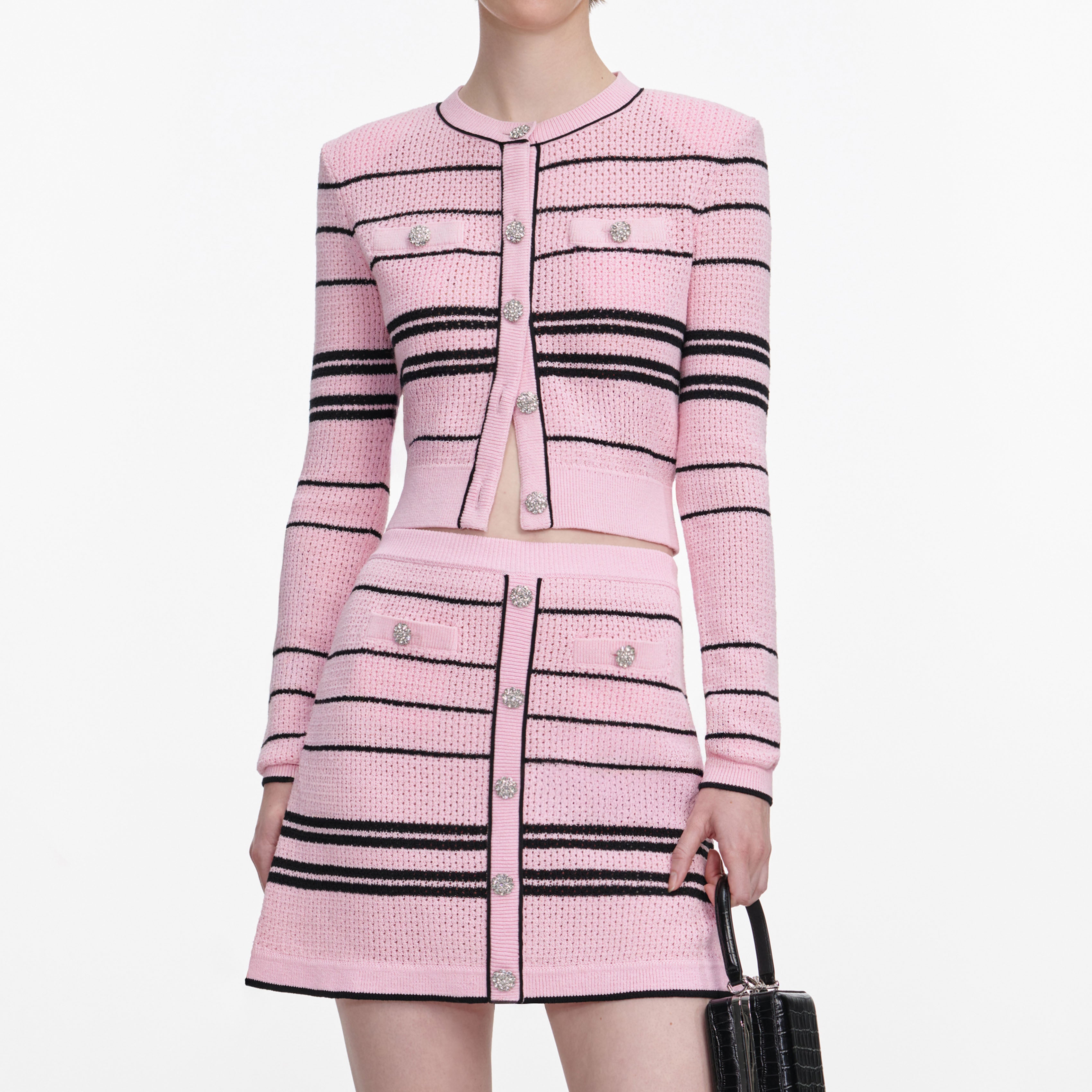 Self Portrait Pink Stripe Knit Minirock Rosa XS-L Strick
