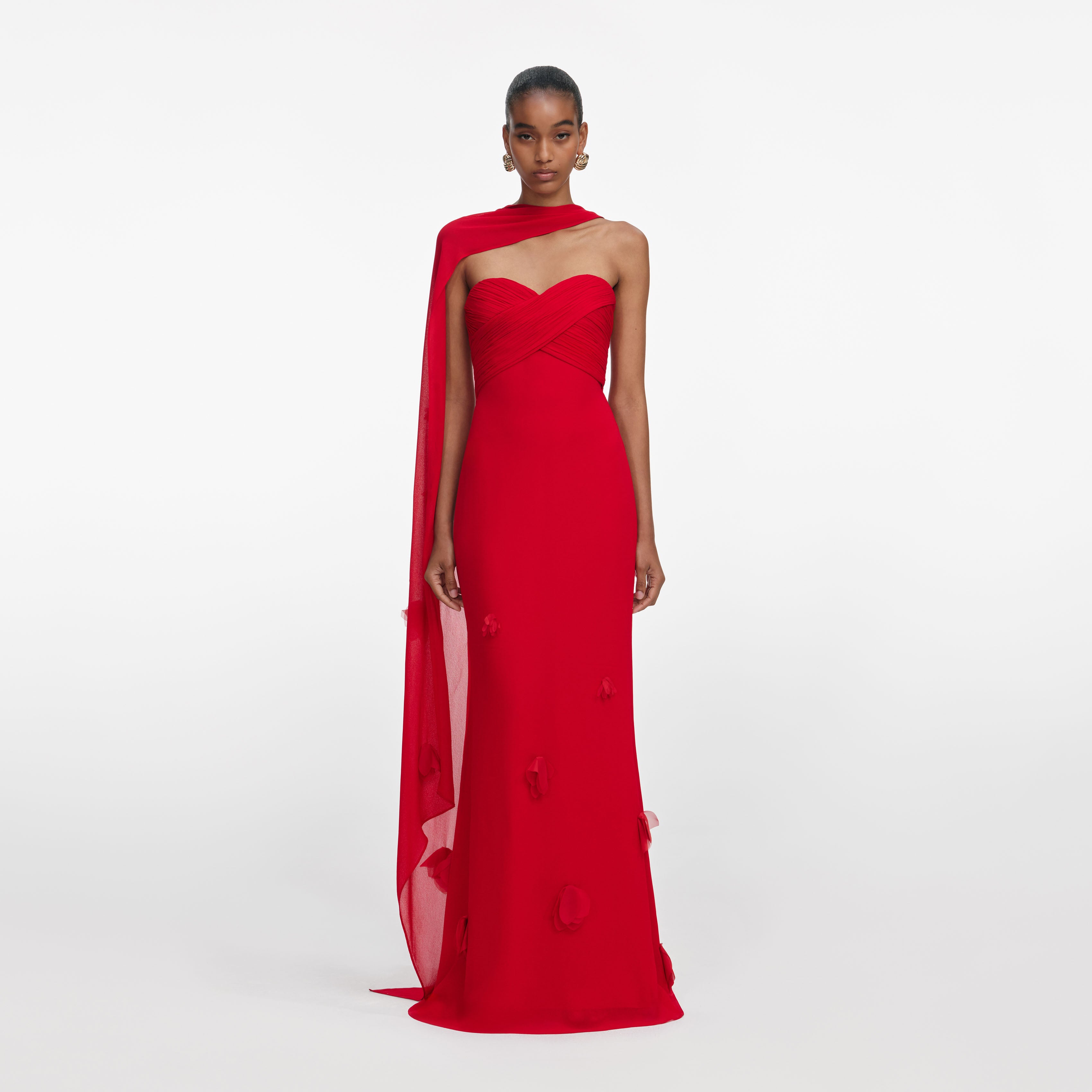 Self Portrait Red Georgette Flower Maxi Kleid Rot UK 8 Blume
