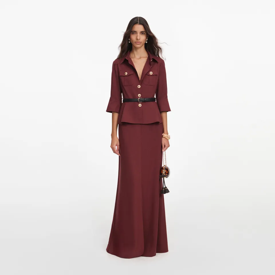 Self Portrait Brown Twill Maxi Kleid Braun Goldknöpfe