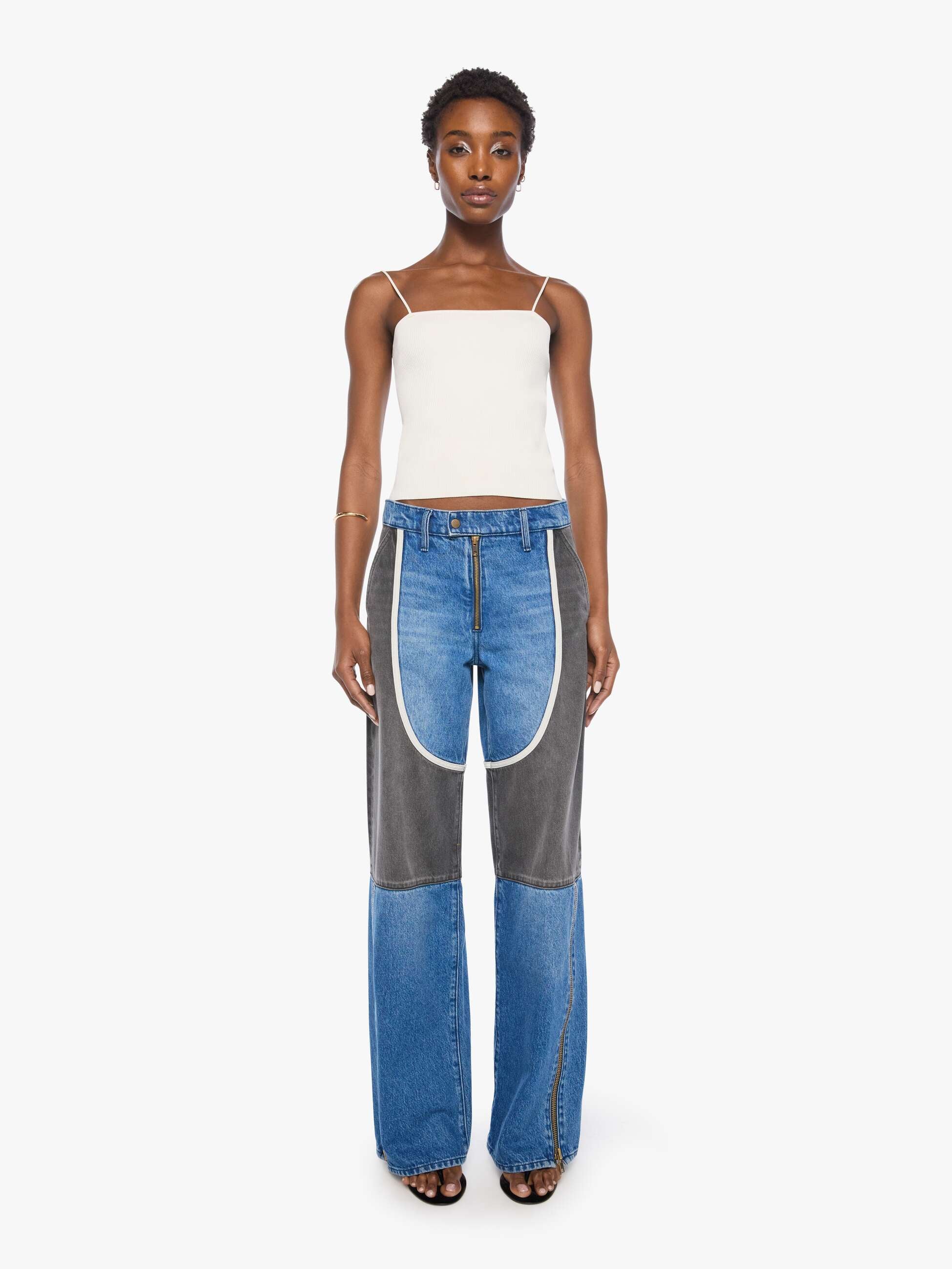 Mother SNACKS Moto Smoothie Sneak Jeans Quik Blau Wide Leg