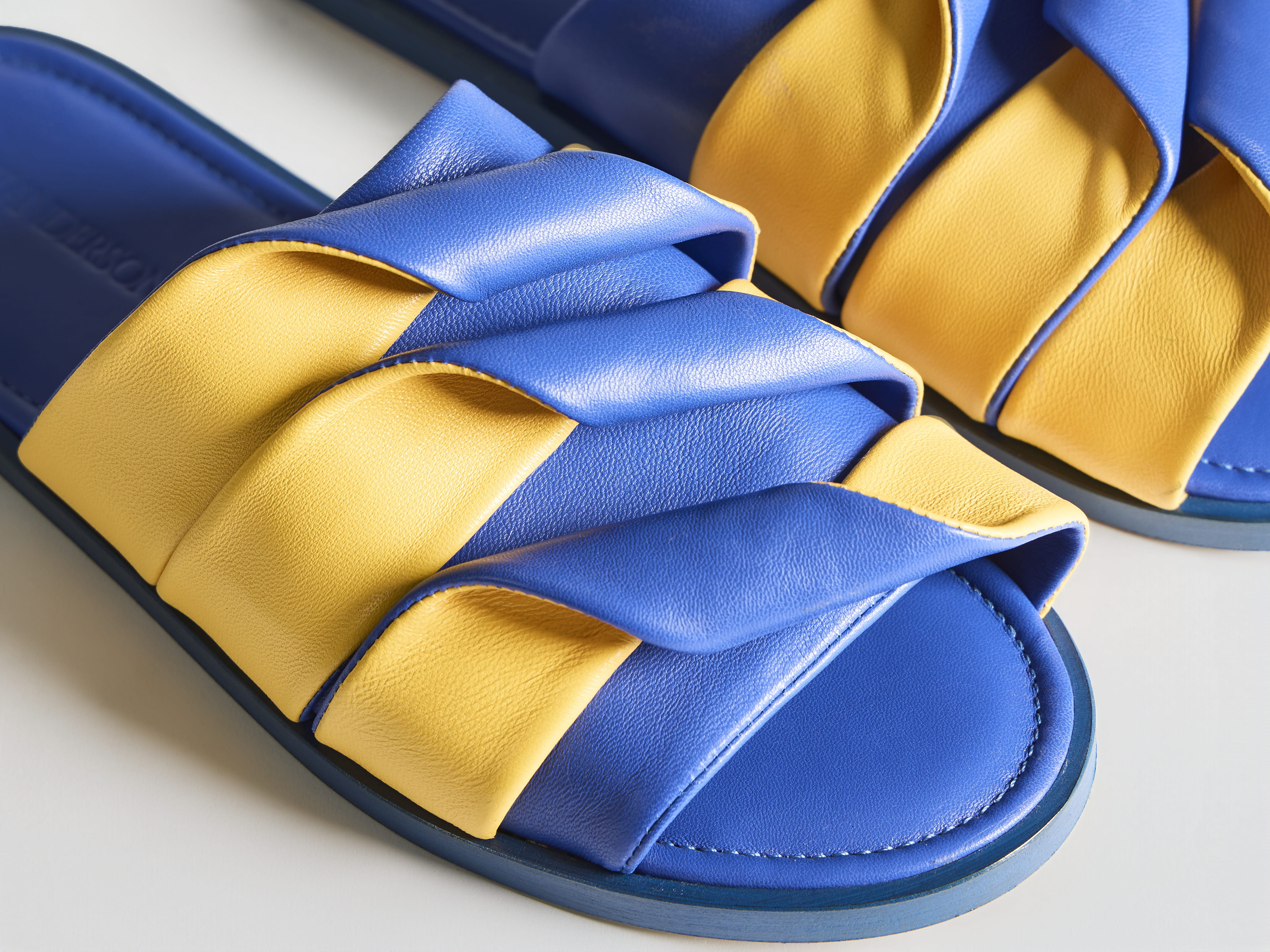 J.W.Anderson Coil Slide Leder Blau Gelb Damen