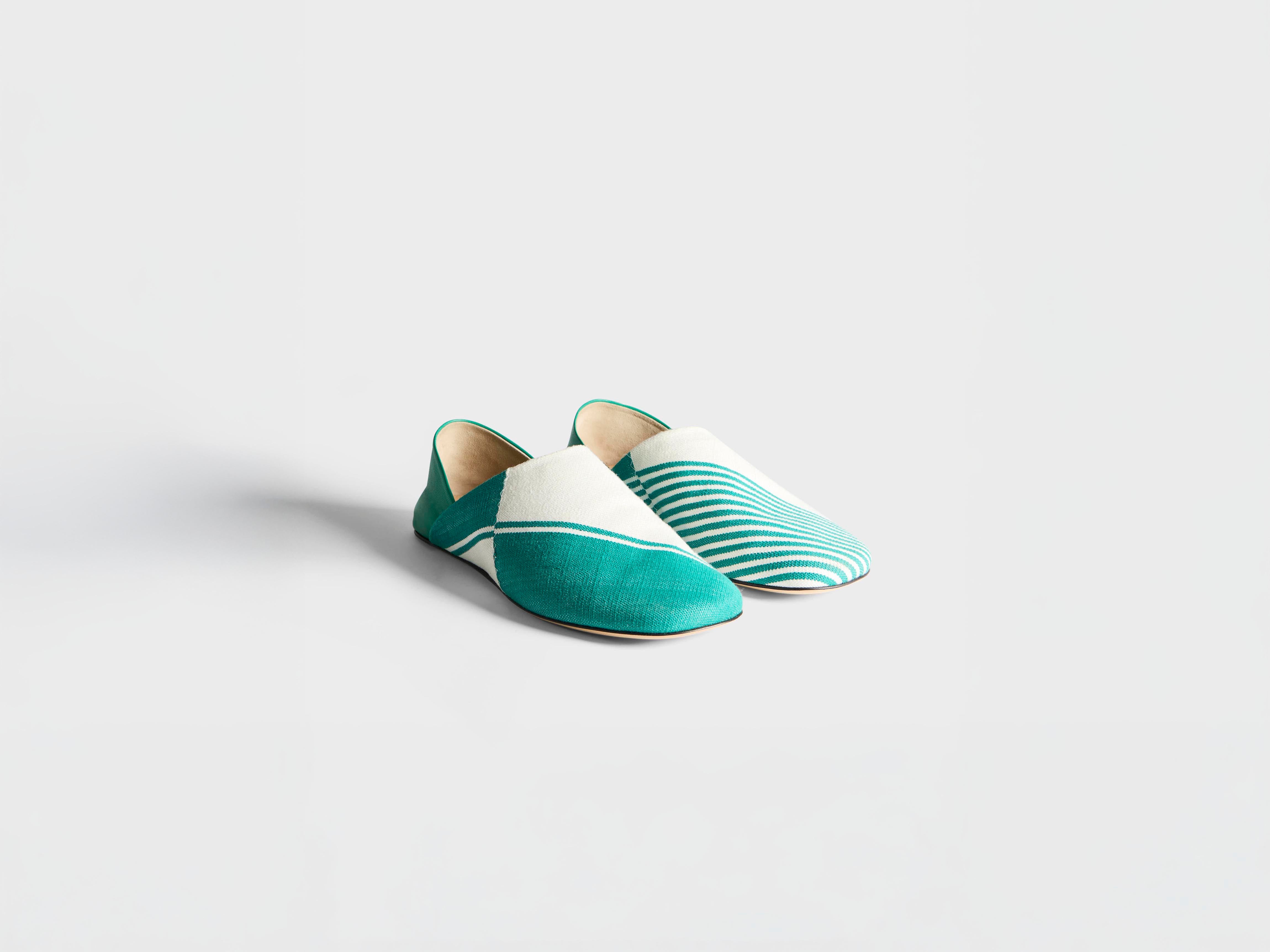 J.W.Anderson Slipper Mules Pantoletten Grün Creme Jacquard