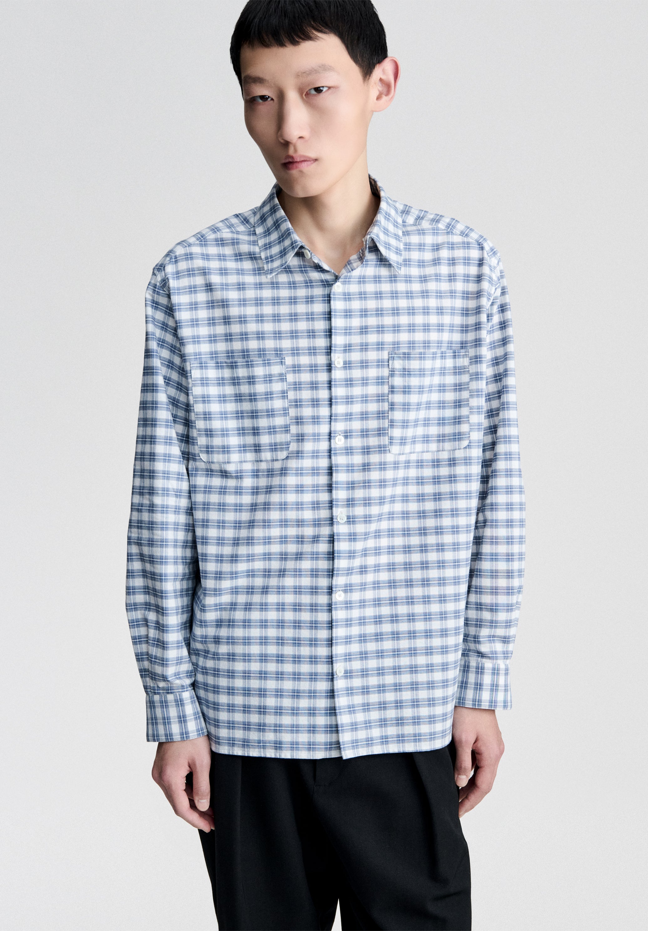 A.P.C. Hemd Ecru Blau Karo Bio-Baumwolle Herren