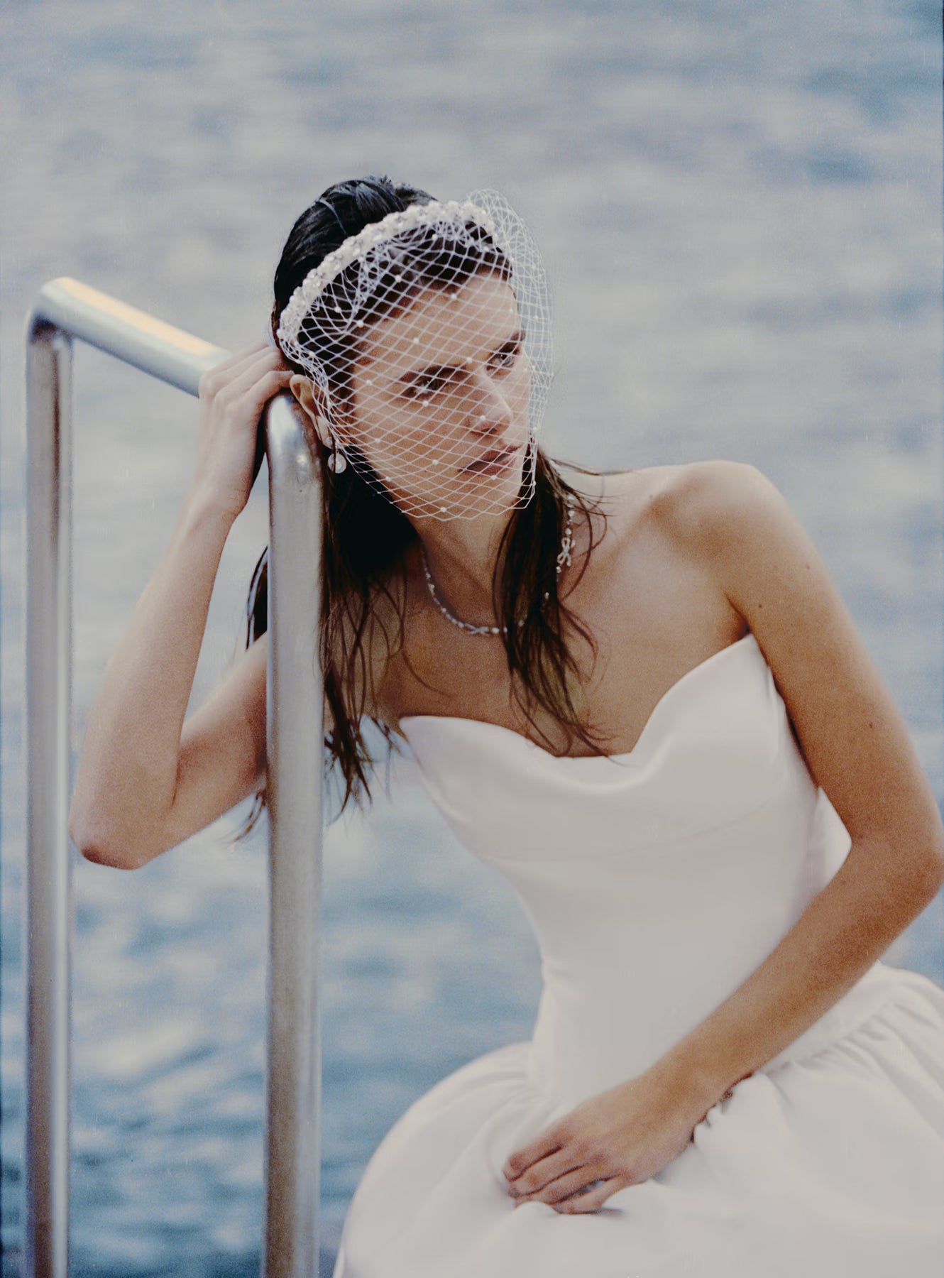 Self Portrait Hair Accessories Pearl Satin Haarreif Weiß