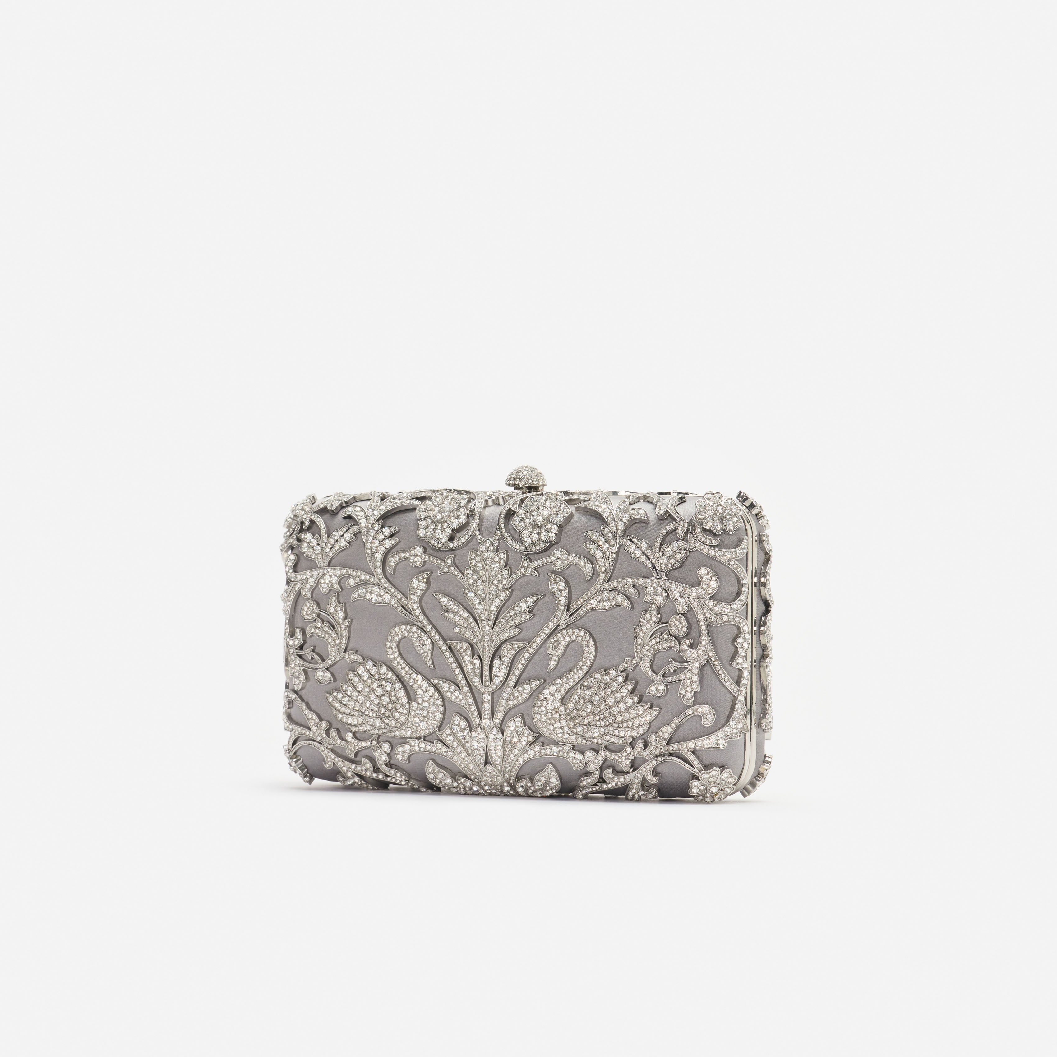 Self Portrait Handbags Clutch Silber Satin Kristall Schwan