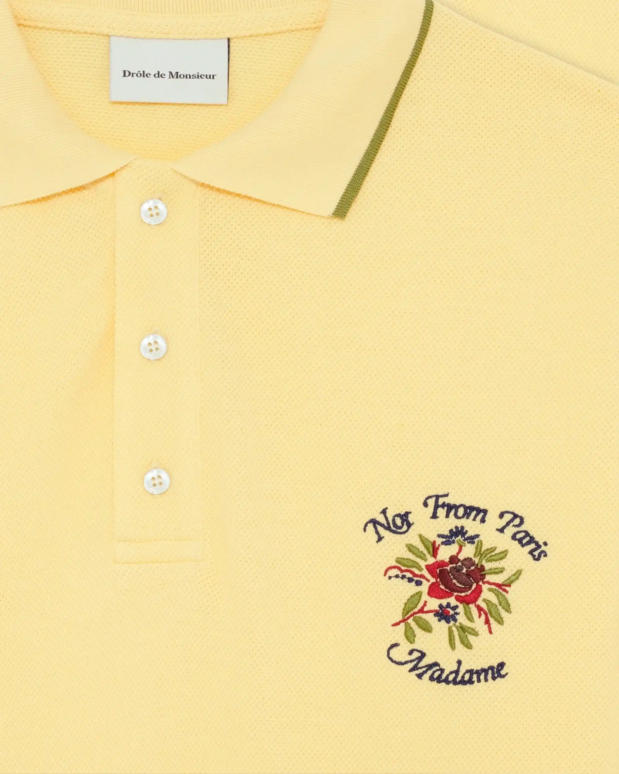 Drôle De Monsieur Polo Piqué Slogan Rose Poloshirt Hellgelb