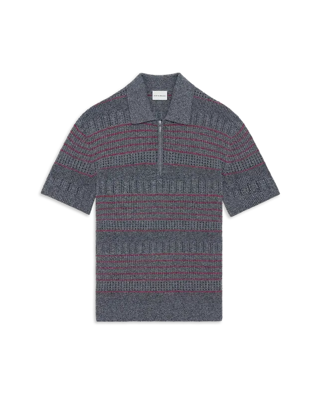 Drôle De Monsieur Zipped Knit Polo L-PO230 Strickpolo Grau M