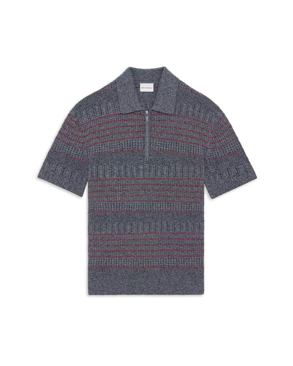 Drôle De Monsieur Zipped Knit Polo L-PO230 Strickpolo Grau M