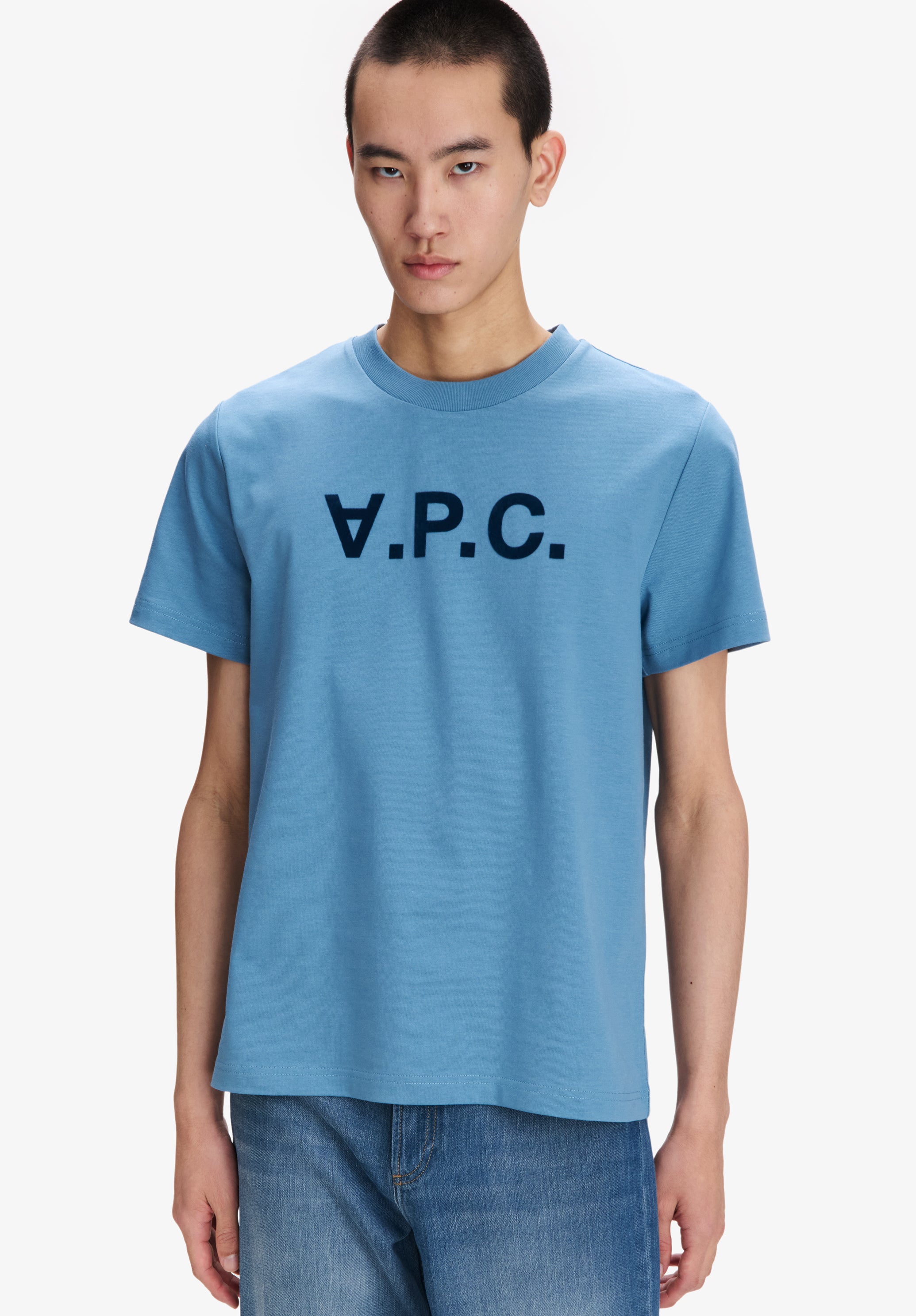 A.P.C. V.P.C.-Logo T-Shirt blau Bio-Baumwolle
