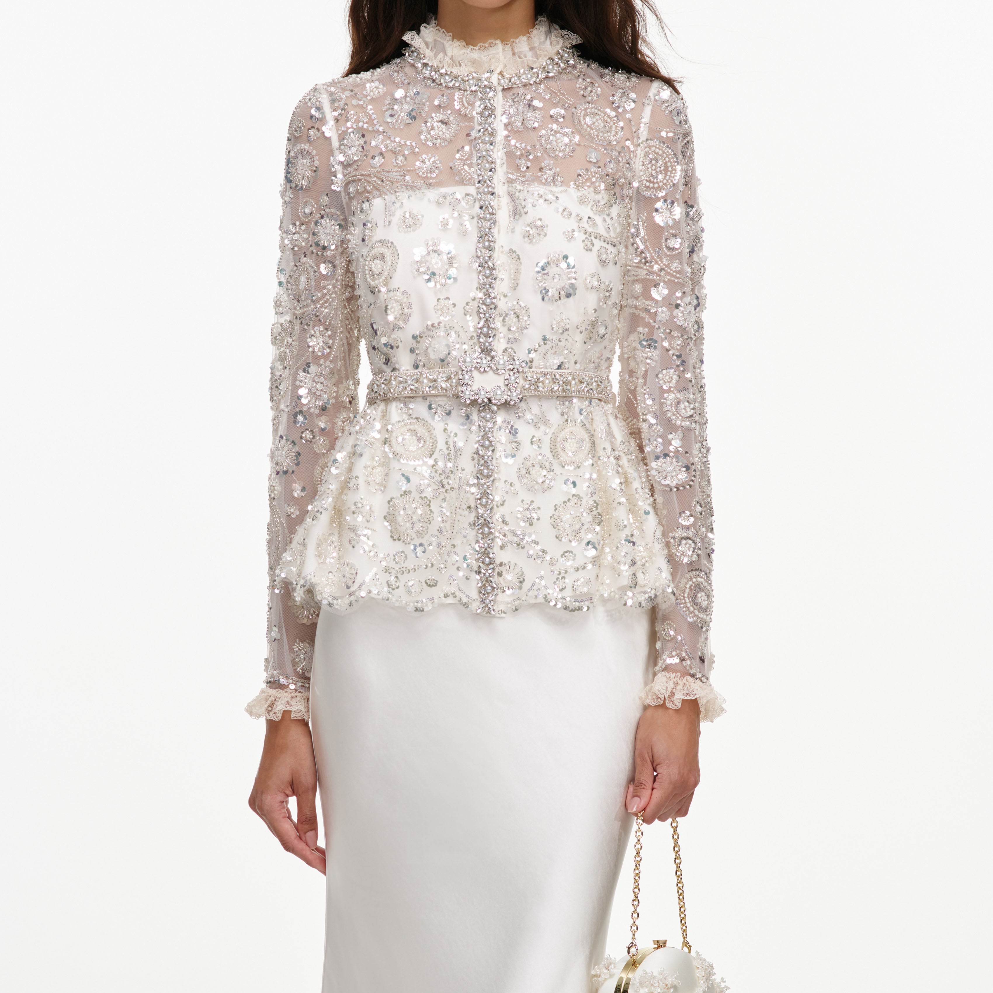 Self Portrait Dresses Sequin Satin Maxikleid Creme Pailletten