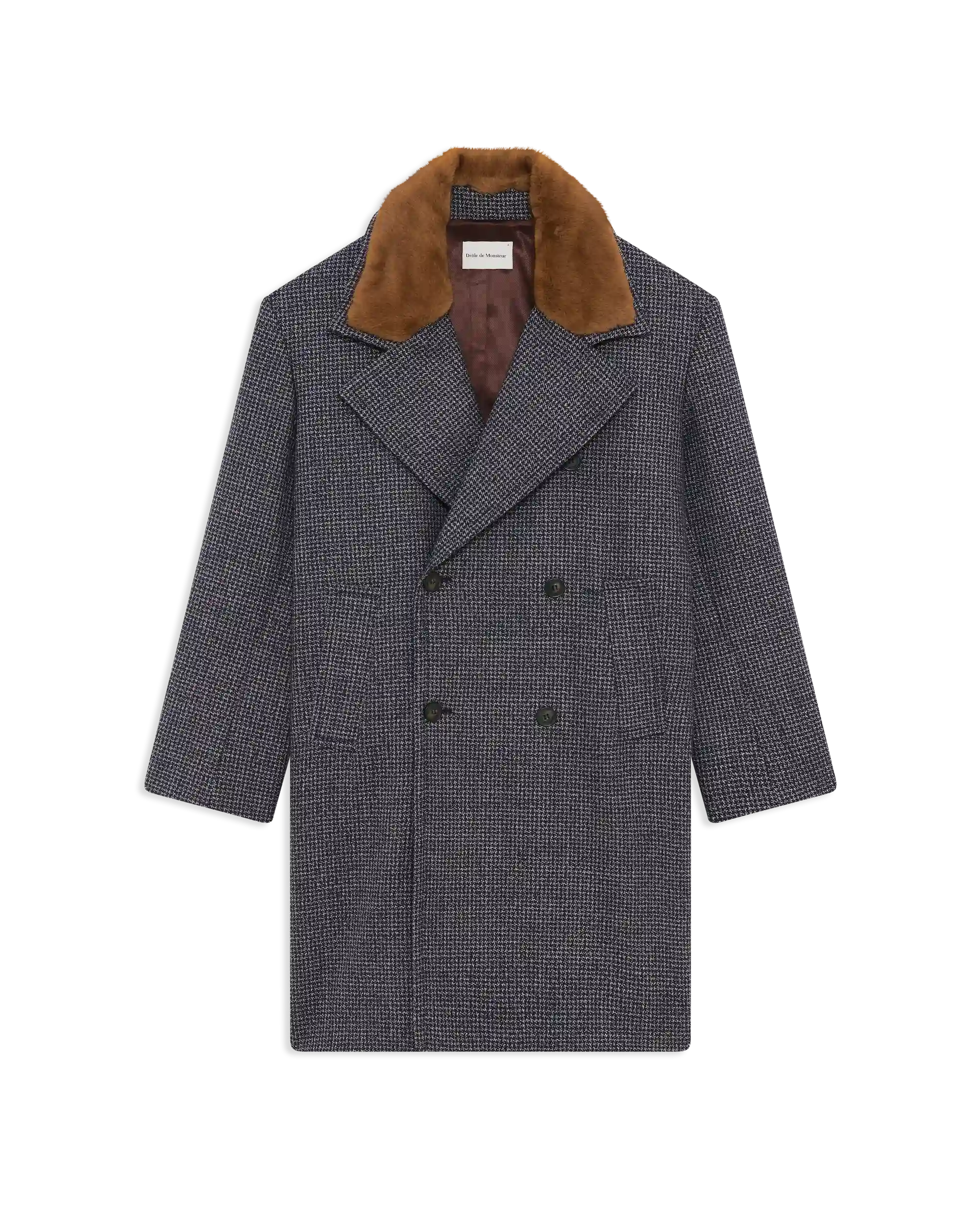 Drôle De Monsieur Houndstooth Mantel Navy Kunstpelz