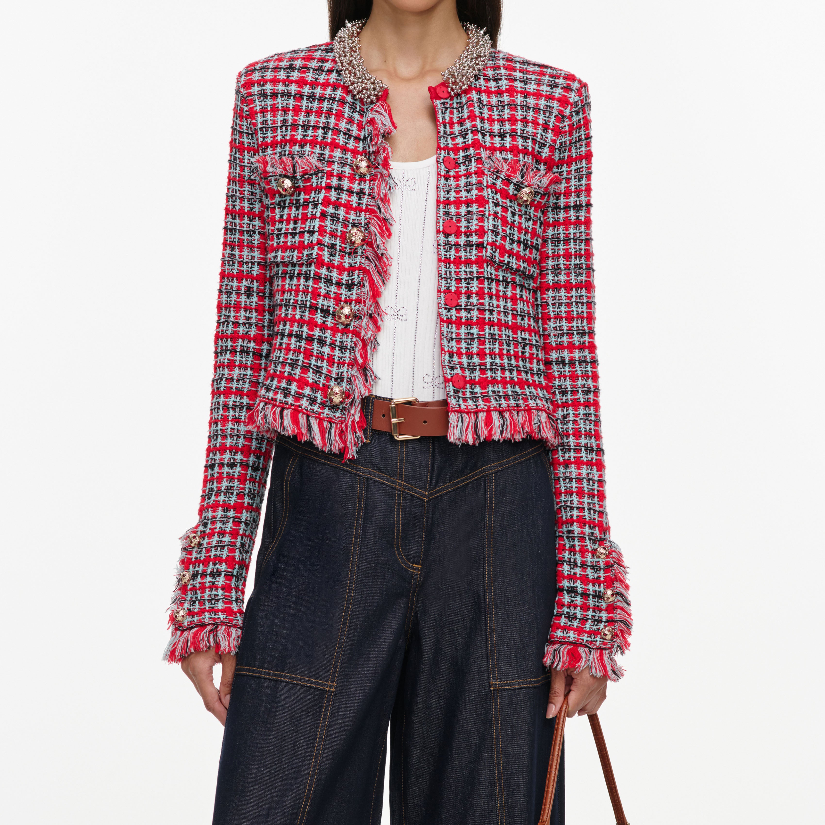 Self Portrait Indigo Denim Straight Leg Jeans Blau
