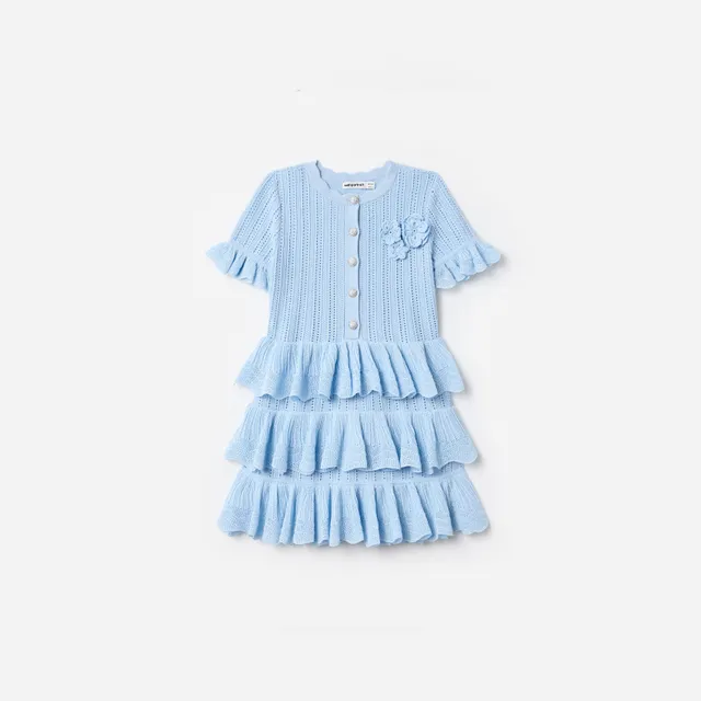 Self Portrait Dresses Blue Tiered Knit Kleid Blau 5/6 Jahre