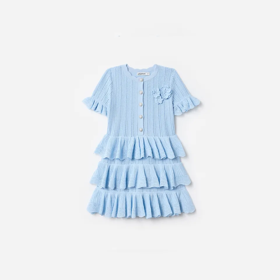Self Portrait Dresses Blue Tiered Knit Kleid Blau 5/6 Jahre
