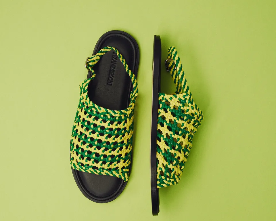 J.W.Anderson Woven Leather Sandal Sandalen Grün Gelb Leder