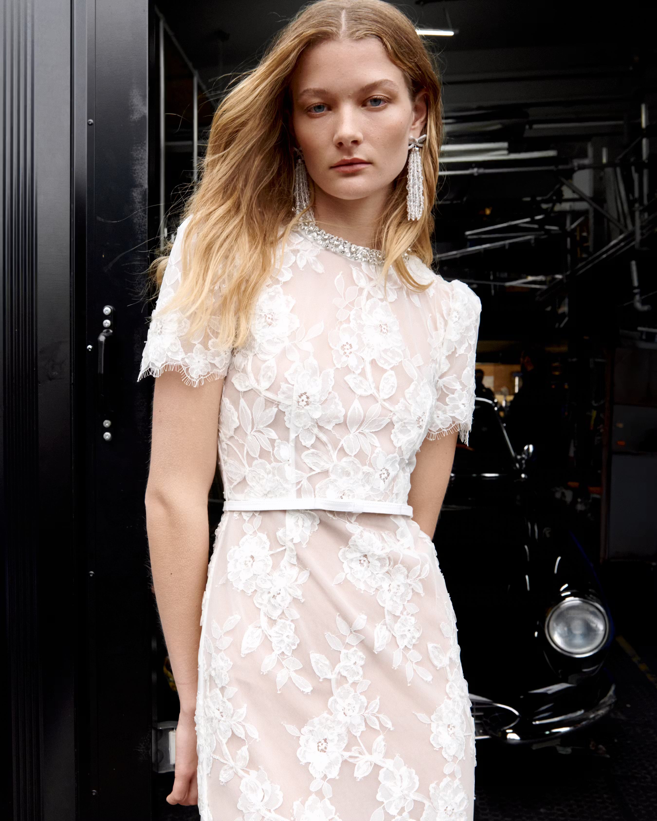 Self Portrait White Sequin Lace Midikleid Weiß Spitze