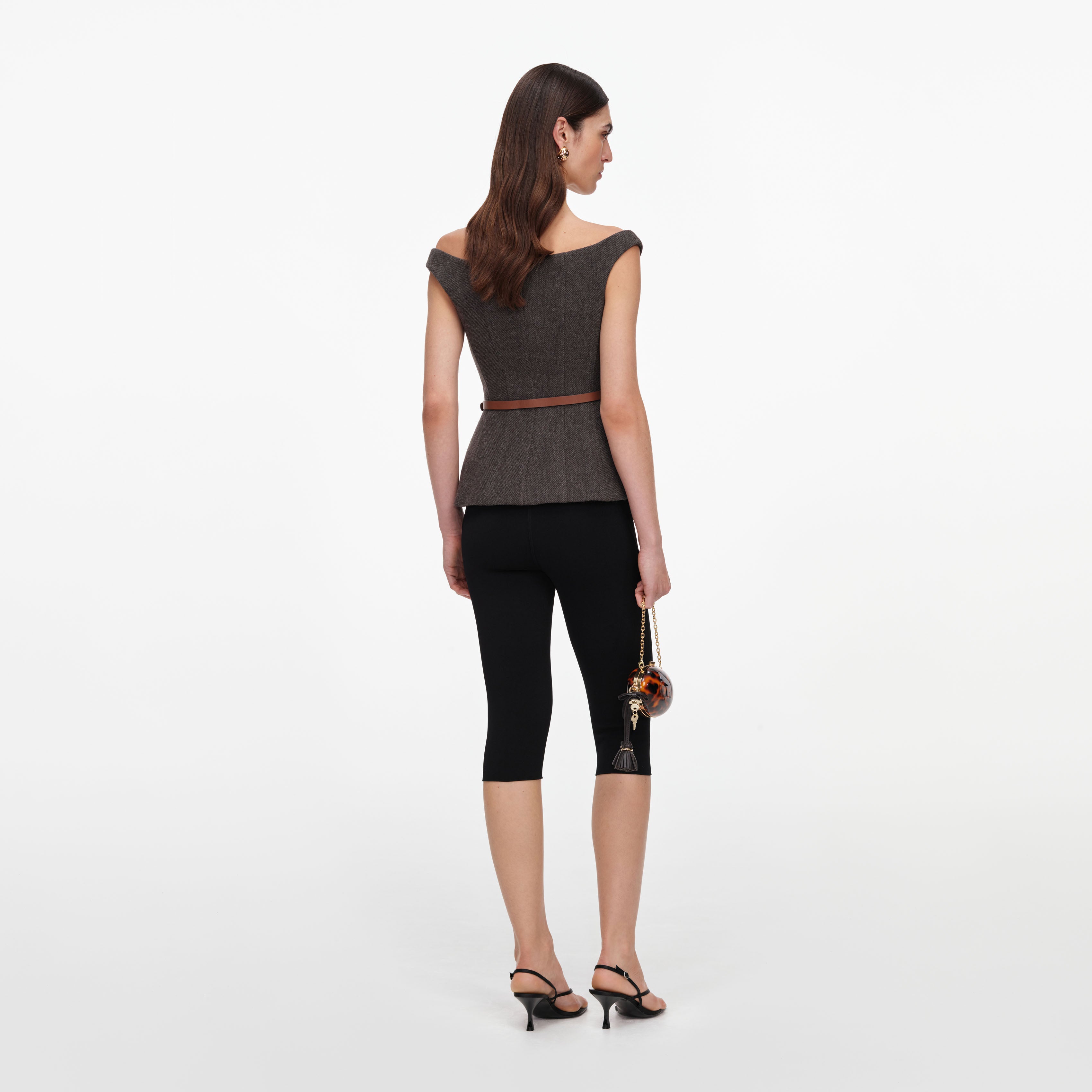 Self Portrait Brown Off Shoulder Top Braun Wolle
