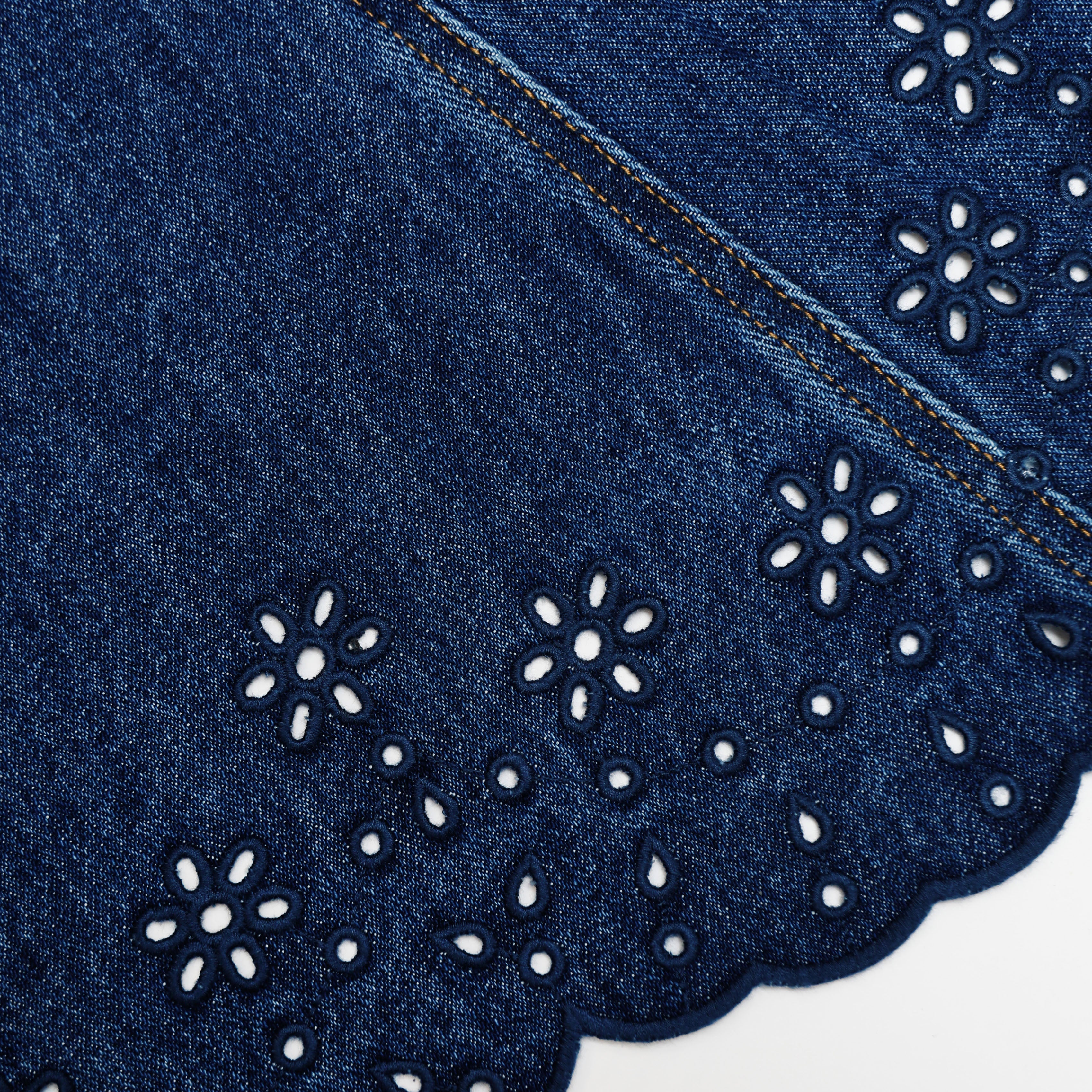 Self Portrait Denim Broderie Minikleid Blau UK 10 Stretch