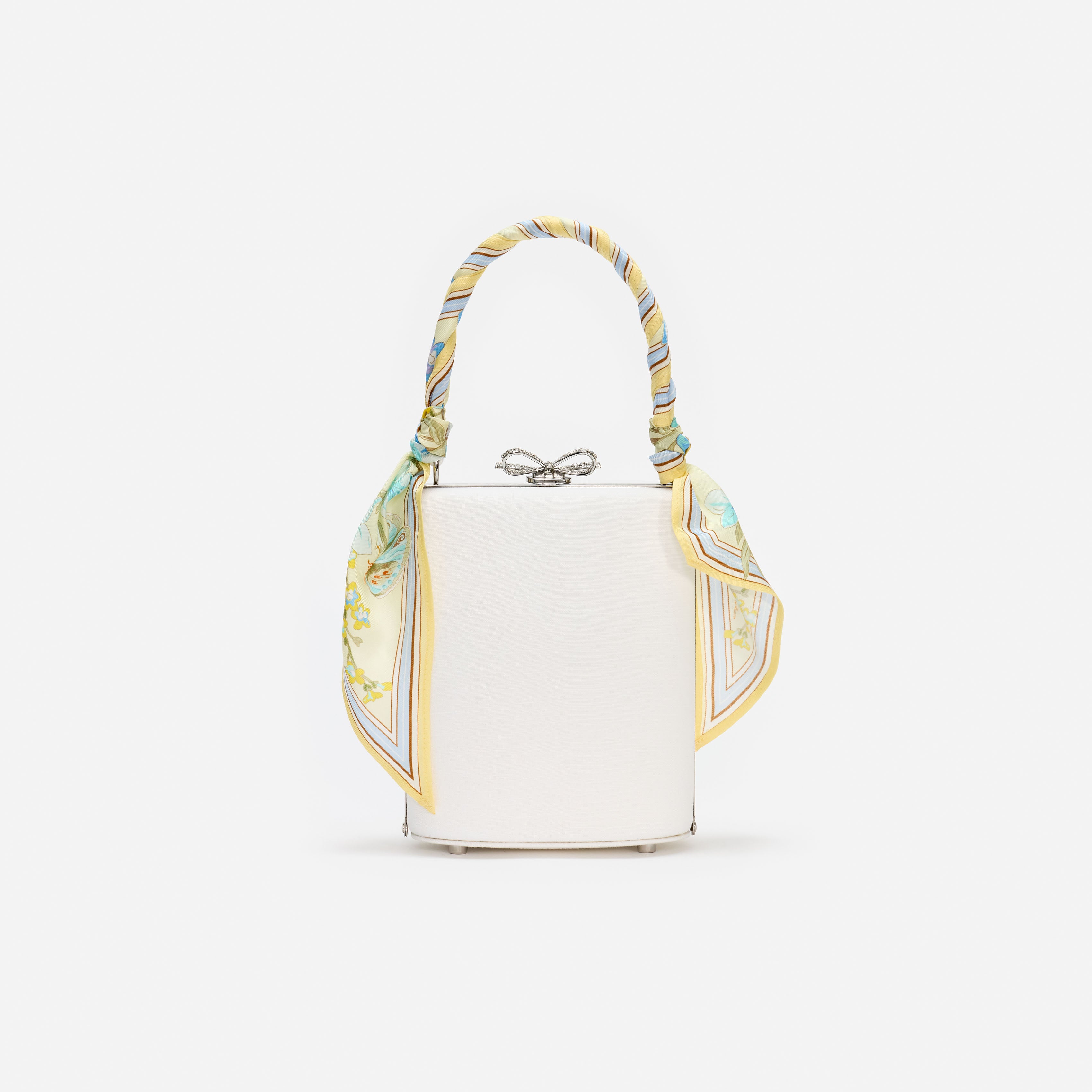 Self Portrait Cream Linen Floral Mini Bow Bag One Size