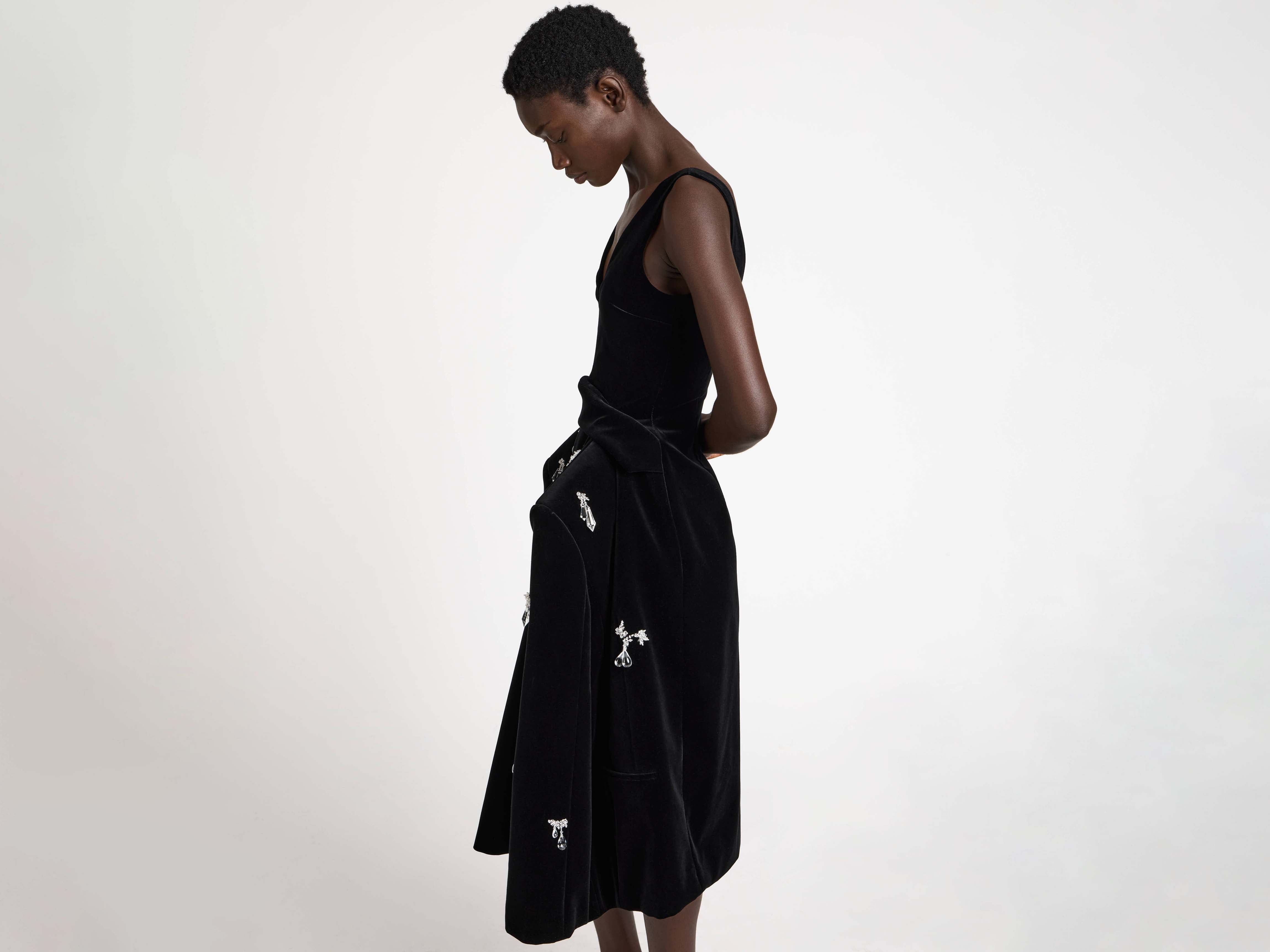 J.W.Anderson Structured Kleid Schwarz Samt Kristall