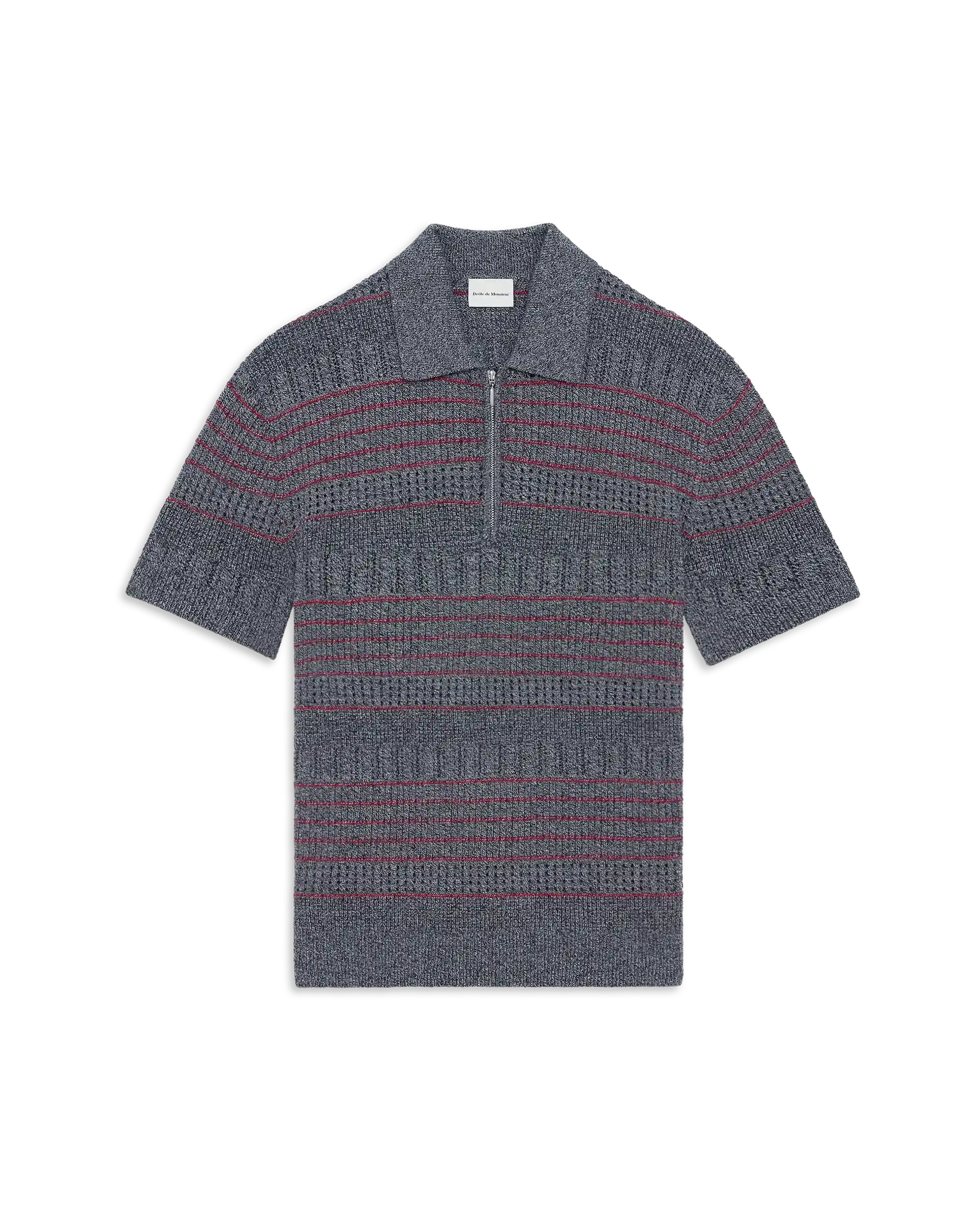 Drôle De Monsieur Zipped Knit Polo L-PO230 Strickpolo Grau M