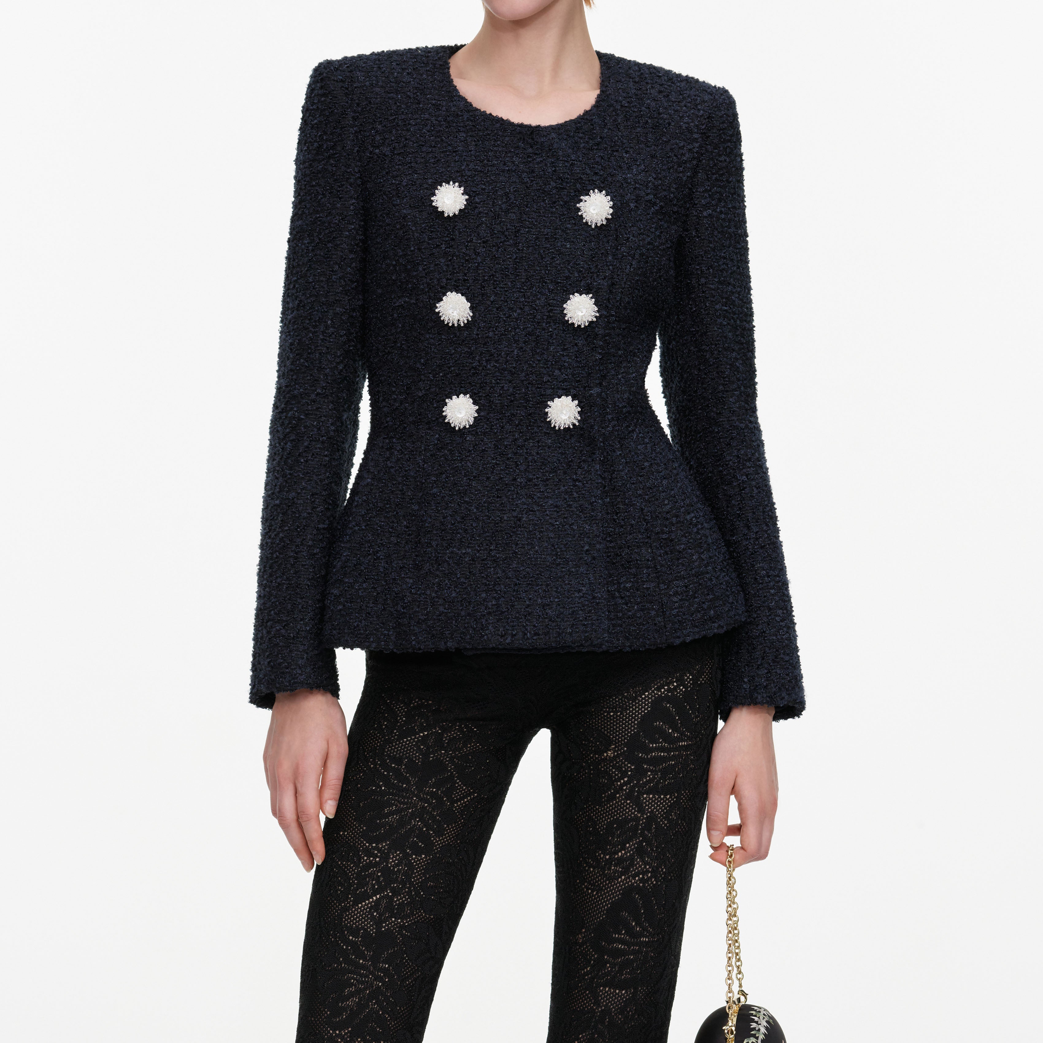 Self Portrait Navy Boucle Jacket Jacke Navy tailliert